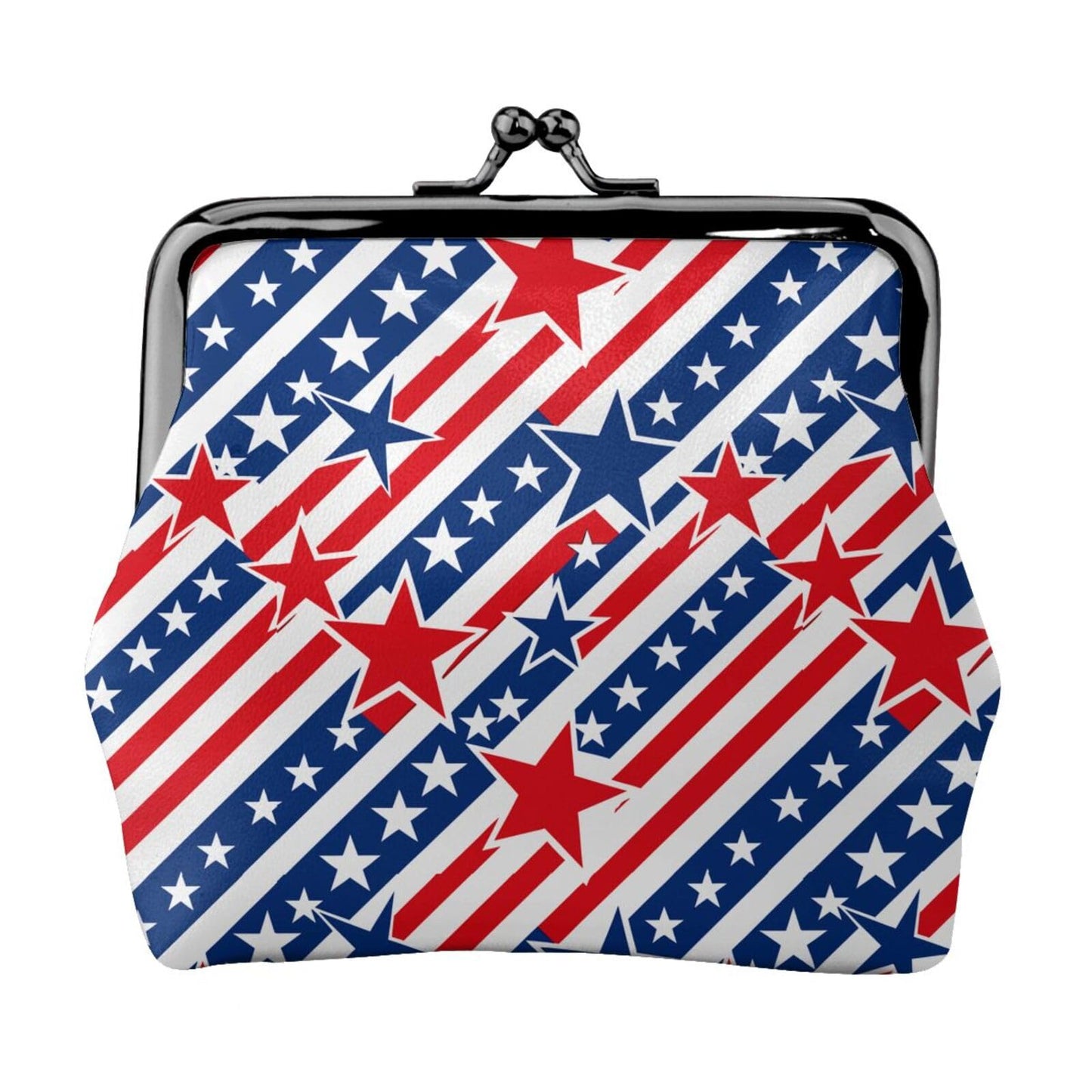 HOTRed White Blue Stars and Stripes American Flag Leather Coin Purse Compact Pouch Card Holder Wallet for Women Daily Use Travel Gifts