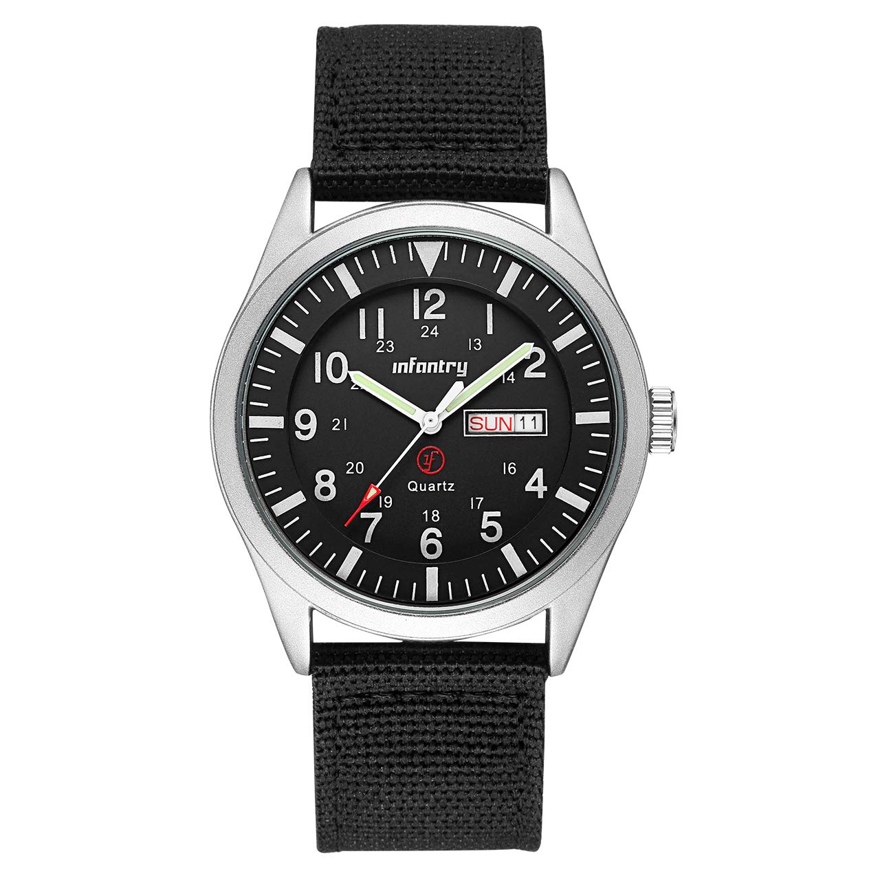 HOTInfantry Mens Military Field Watch, 12/24H Day Date, 5ATM Waterproof Nylon | Tactical Army Style, Analog Quartz, Day Date Window, Breathable Band for Outdoor Work Sport
