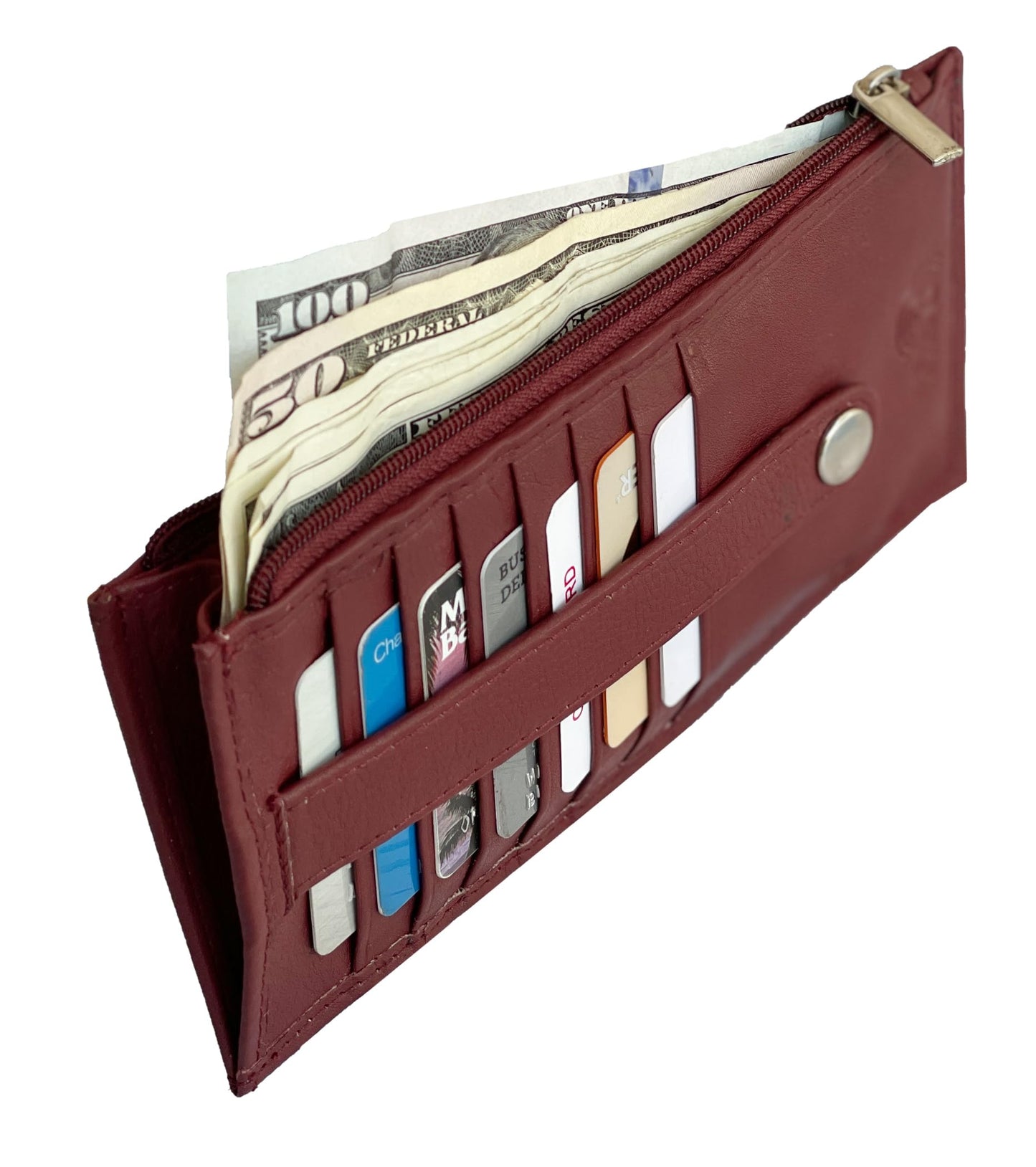 HOTSlim Credit Card Wallet Holder Change Pouch, RFID Blocking Business Cards Cases with Zipper Pocket for Cash, Coin, Receipt, ID Card (Burgundy)