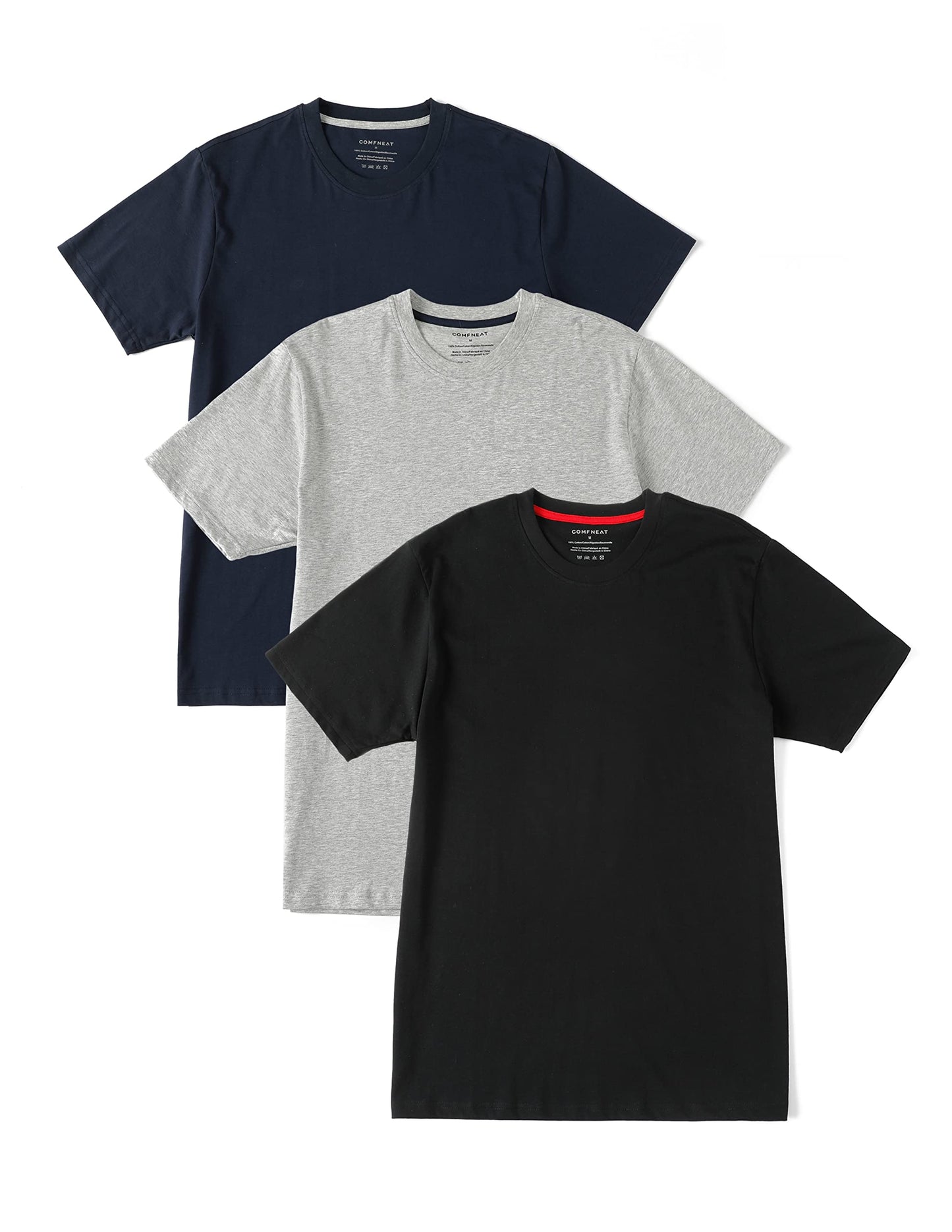 HOTComfneat Men's 3-Pack Lightweight T-Shirts Cotton Crew Neck Regular Fit Solid Tee