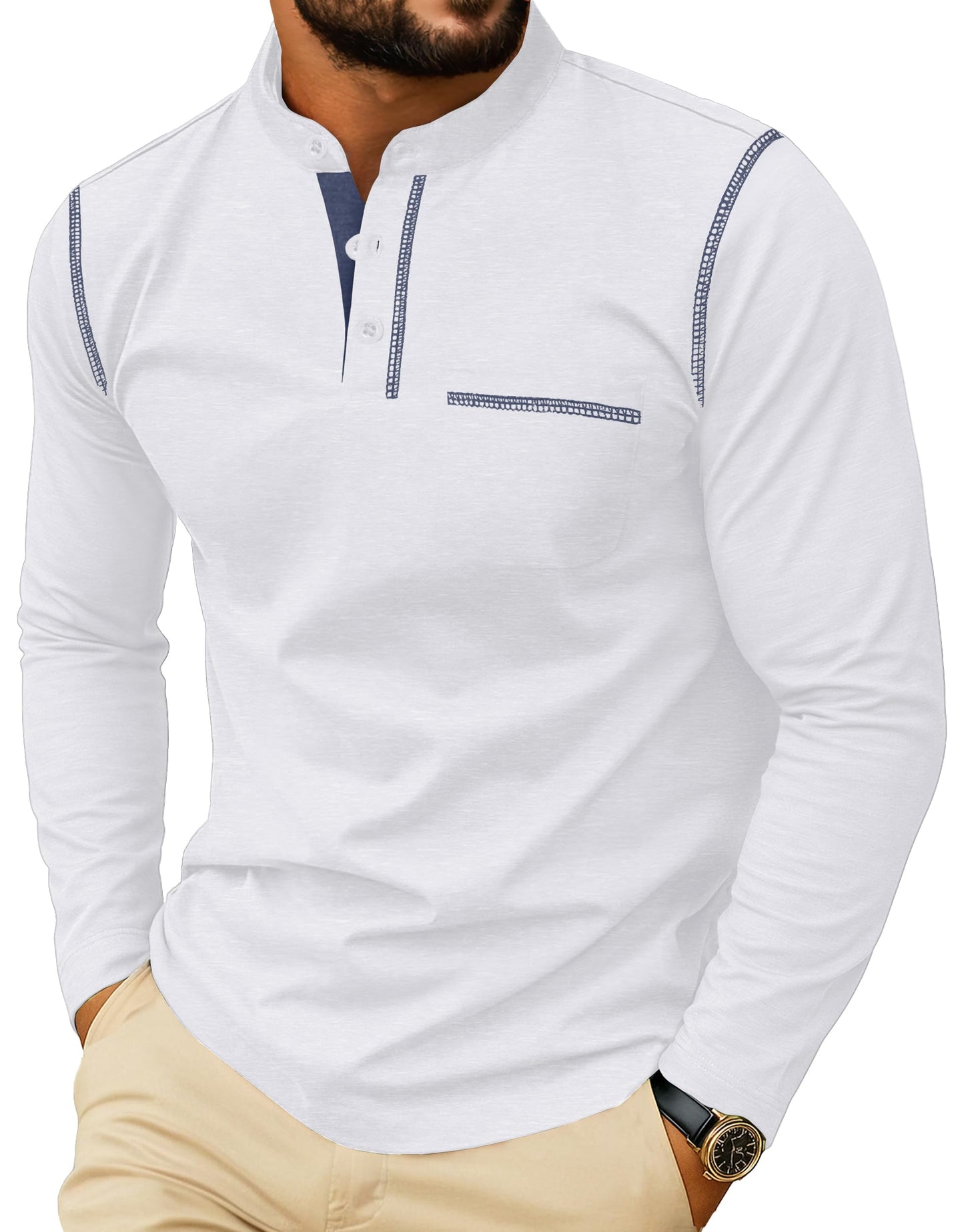 HOTSailwind Men's Henley Shirts Long Sleeve Button T-Shirt Casual Stylish Cotton Pullover Shirt with Pocket