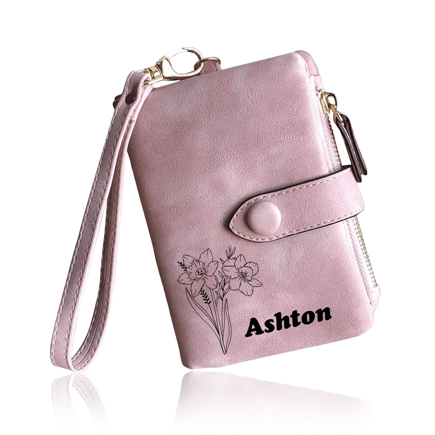 HOTPersonalized Wallets for Women - Custom Birth Flower and Name, Leather Ladies Wallet, Card Holder Coin Purse, Personalized Birthday Christmas Gifts for Mom Grandma (birthday flower)