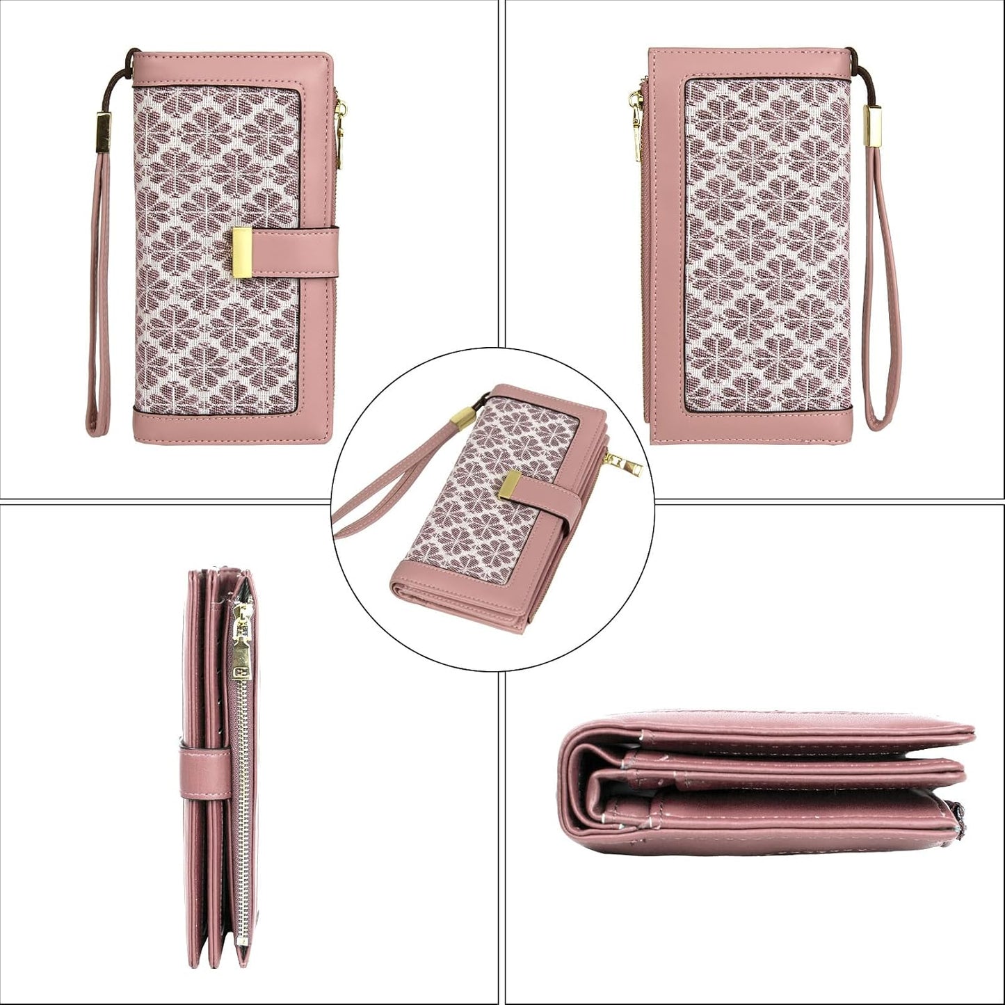 HOTGosect Women Floral Leather Wallet Large Capacity RFID Blocking Designer Trifold Card Holder with ID Window Coin Pockets Wristlet