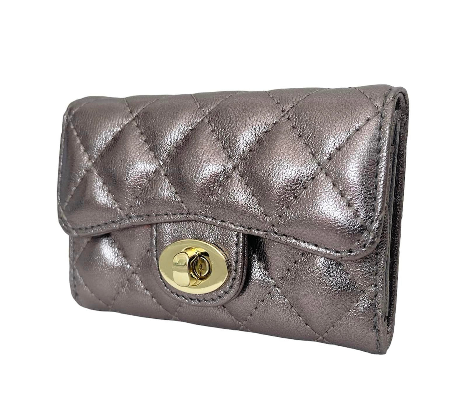 HOTLuxury Quilted Leather Card Holder Wallet Credit Card Holder Wallet Small Wallet Compact Wallet Coin Purse Business Card Holder Gift for Women Gift for Girl (Beige)