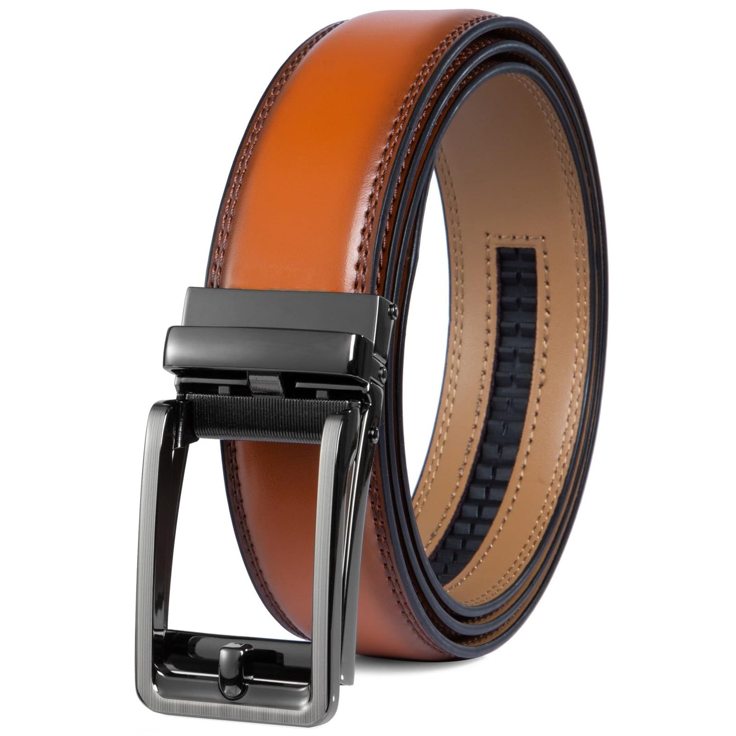 HOTFounders & C Men's Leather Ratchet Comfort Click Belt Dress with Slide Buckle -Adjustable Trim to Fit