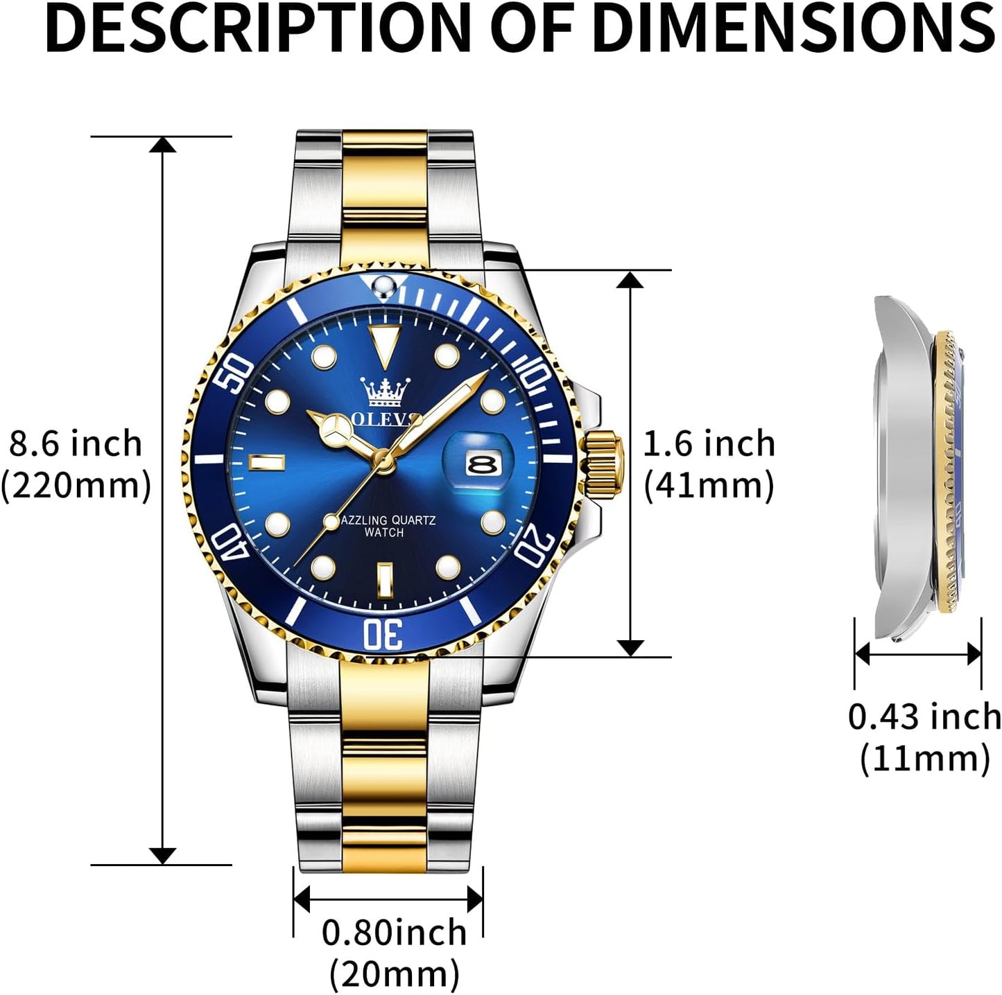 HOTOLEVS Luxury Watches for Men Big Stainless Steel Waterproof Analog Quartz