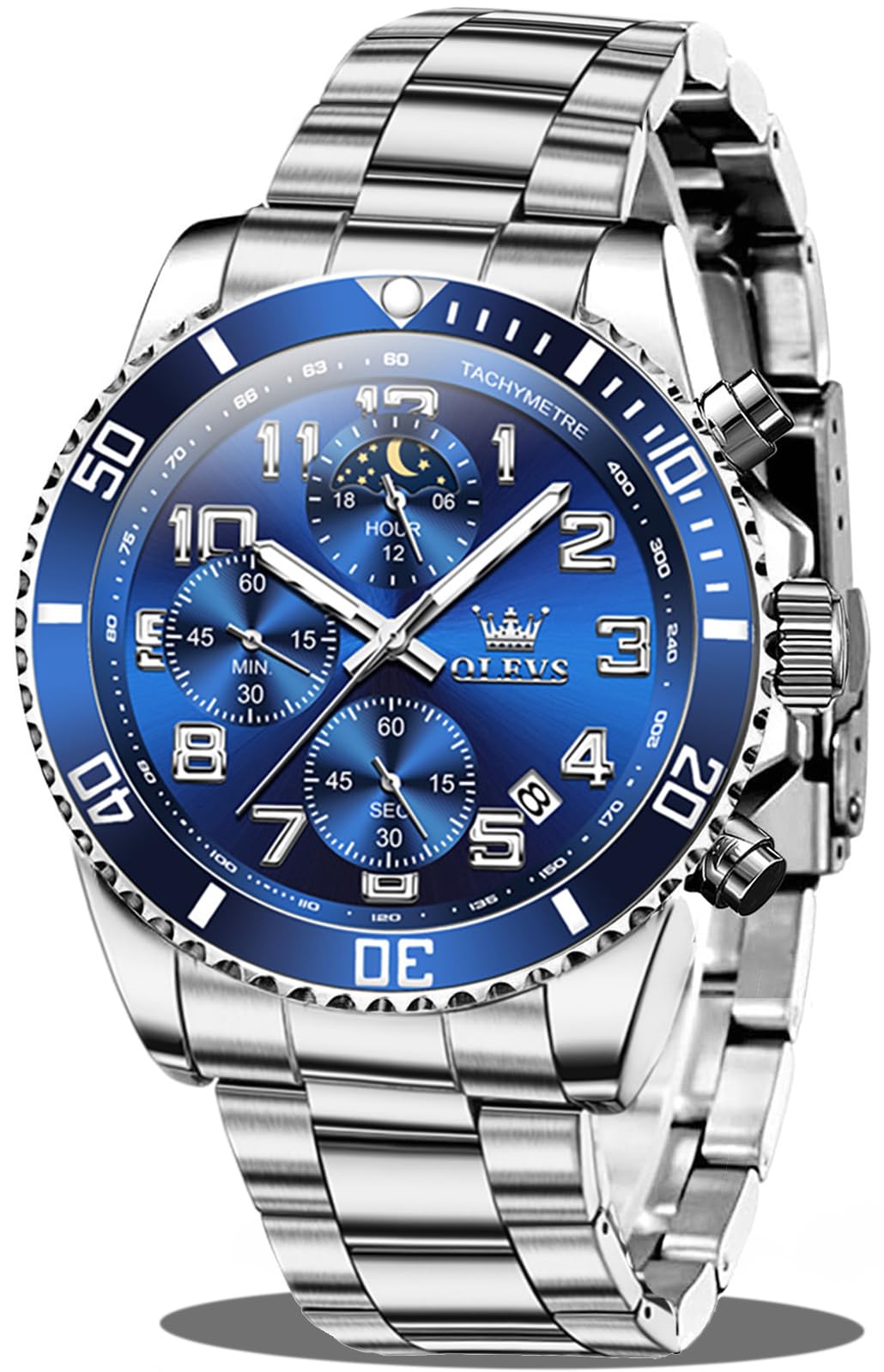 HOTOLEVS Mens Stainless Steel Watch Fashion Luxury Big Face Analog Waterproof