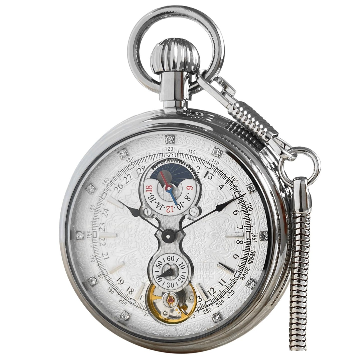 HOTVIGOROSO Men's Vintage Full Copper Hand-Wind Mechanical Second&24hours Sub-dials Pocket Watch in Box