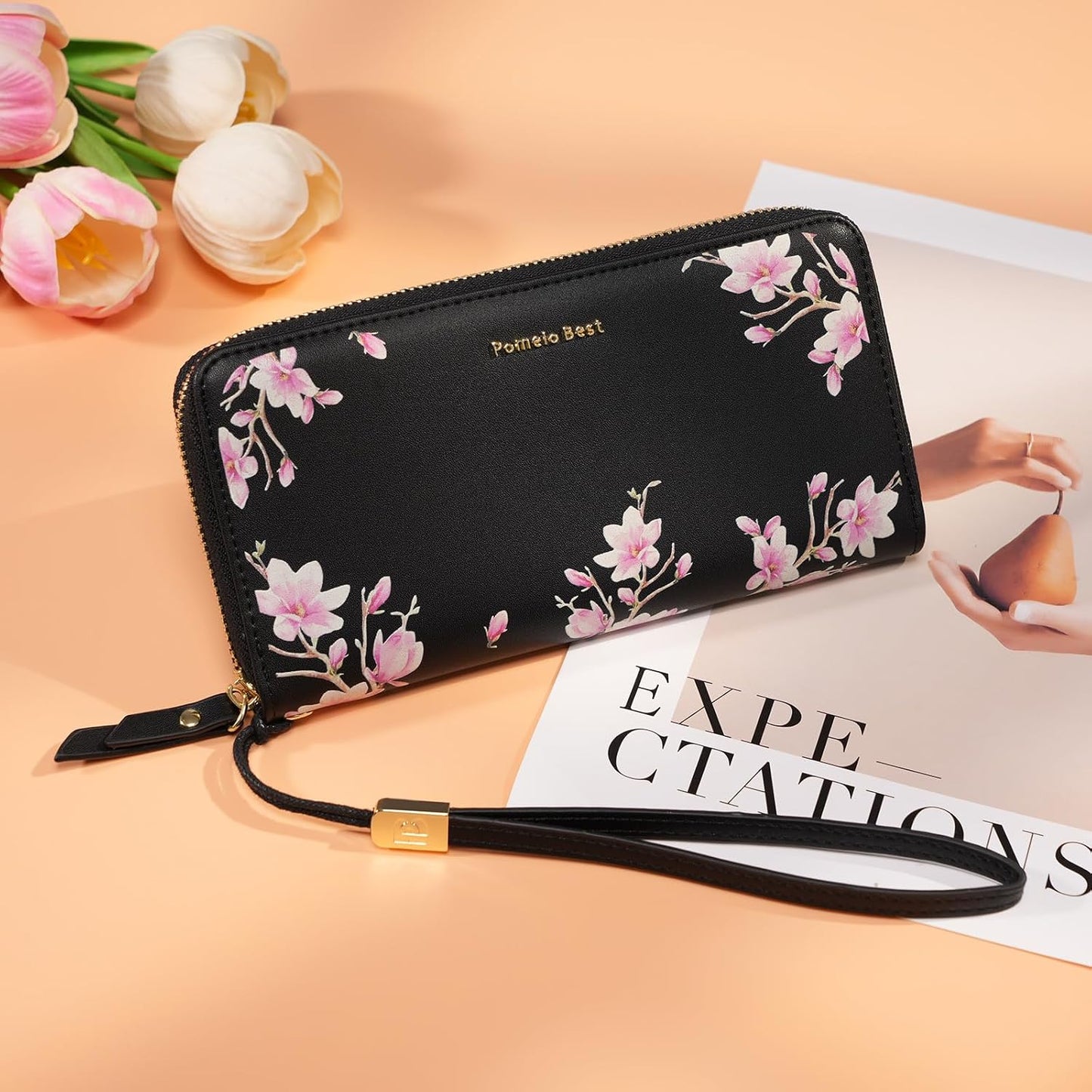 HOTPomelo Best Womens Wallet RFID Blocking Leather Credit Card Large Capacity Zip Around Wallets Wristlet Travel Mint green