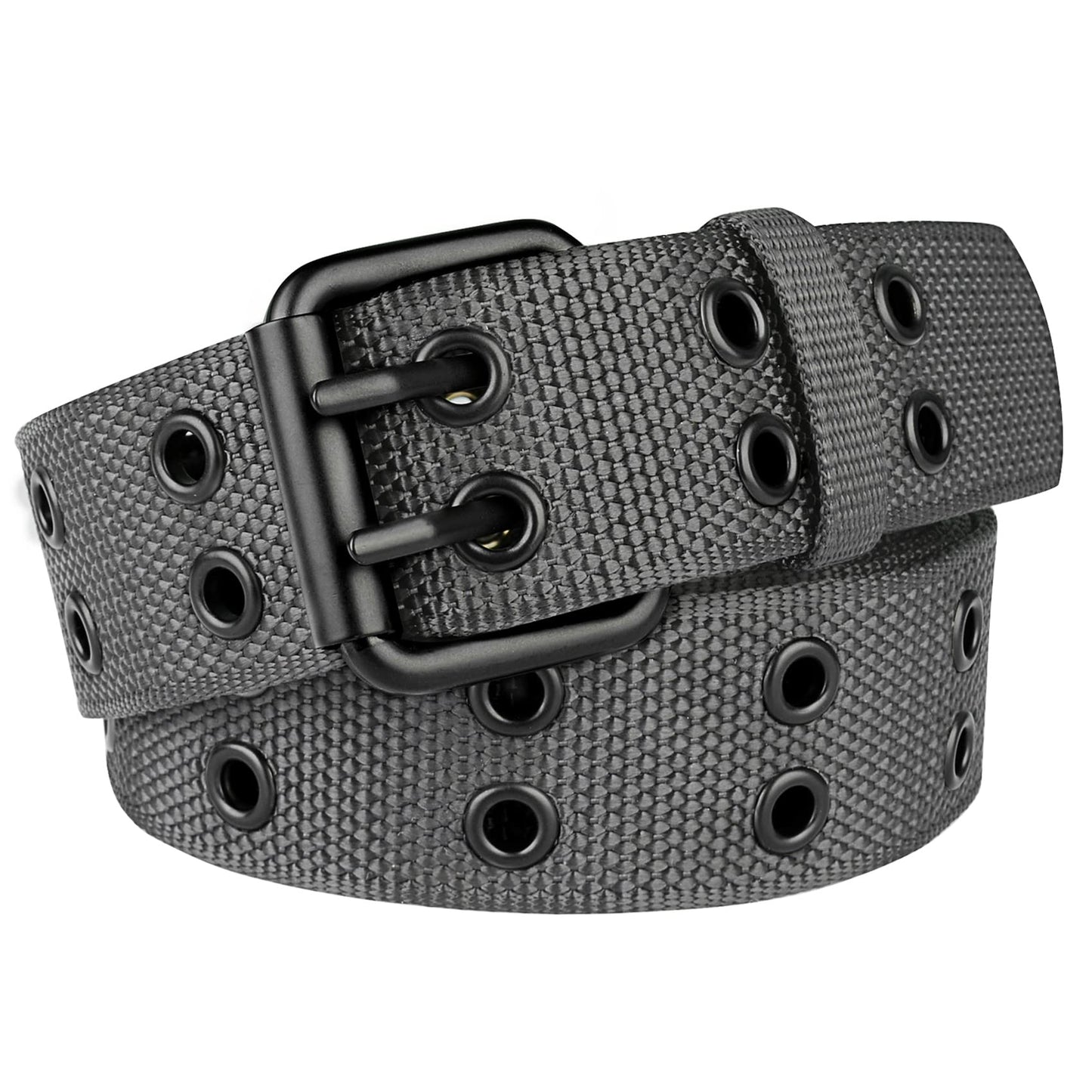 HOTDouble Prong Belt Plus Size 39 to 71'' Black Grommet Nylon Belts for Men Women Unisex