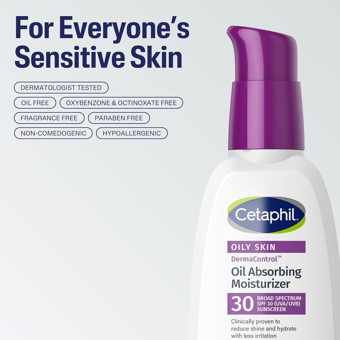 HOTCetaphil DermaControl Oil Absorbing Moisturizer with SPF 30, For Sensitive, Oily Skin, 4 Fl oz, Absorbs Oil, Reduces Shine, Hydrates, Protects, No Added Fragrance | Fragrance-Free Daily Face Moisturizer With Sunscreen, Reduces Shine, Hydrates Sensitive