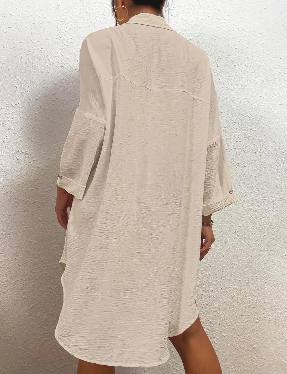 HOTBsubseach Womens Modern Swimsuit Cover Up Blouse Button Down Shirt Dresses Tops