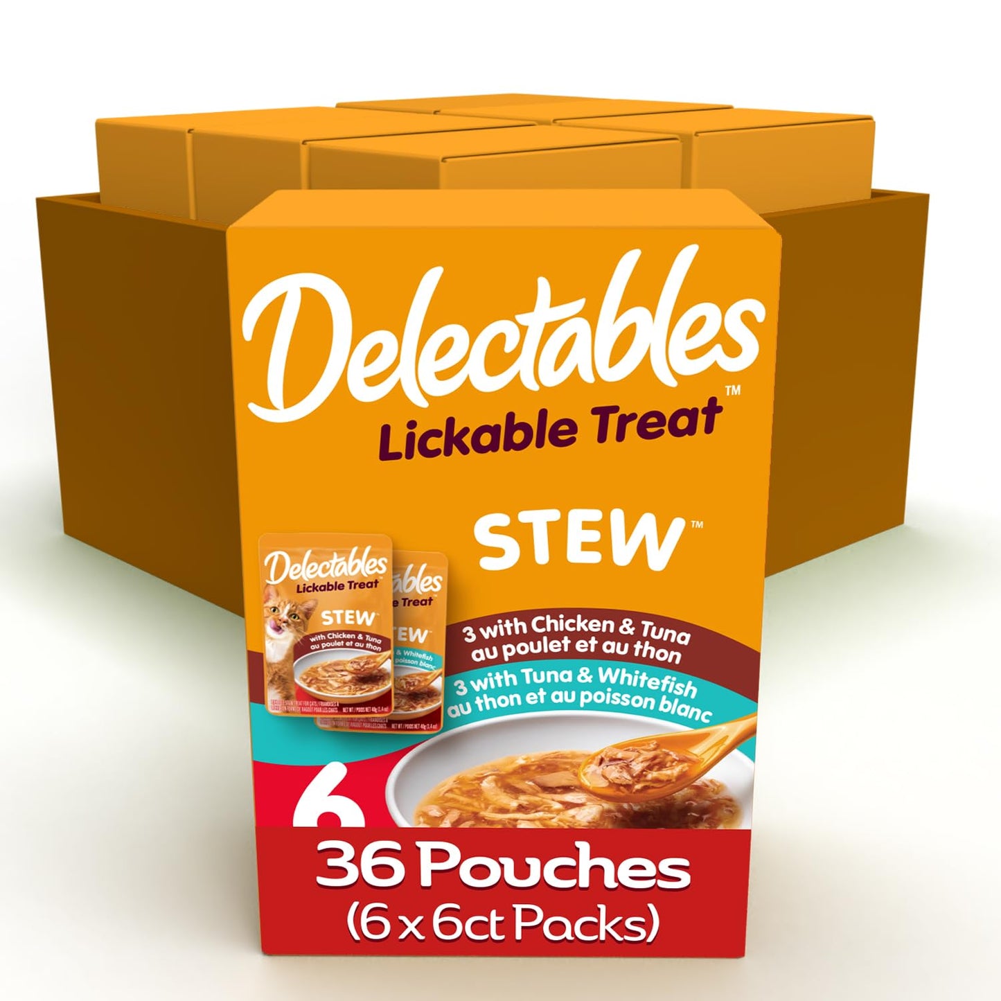 HOTDelectables Lickable Treat Stew Wet Cat Treat Variety Pack, Food Topper, Hydrating, Grain-Free, No Fillers, No By-Products, No Added Preservatives, 1.4oz Pouch, 12ct