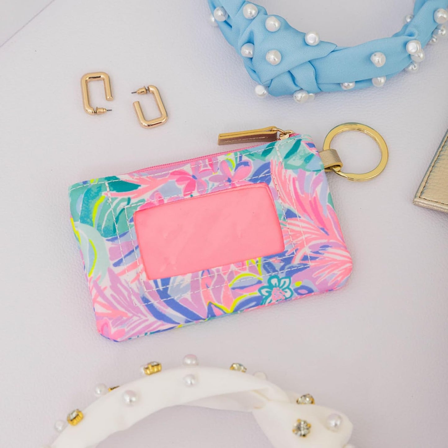 HOTLilly Pulitzer Zip Card Case ID Wallet, It Was All A Dream | Cute, Colorful, Keychain Coin Purse Wallet with Zipper Close, Key Ring, and ID Window