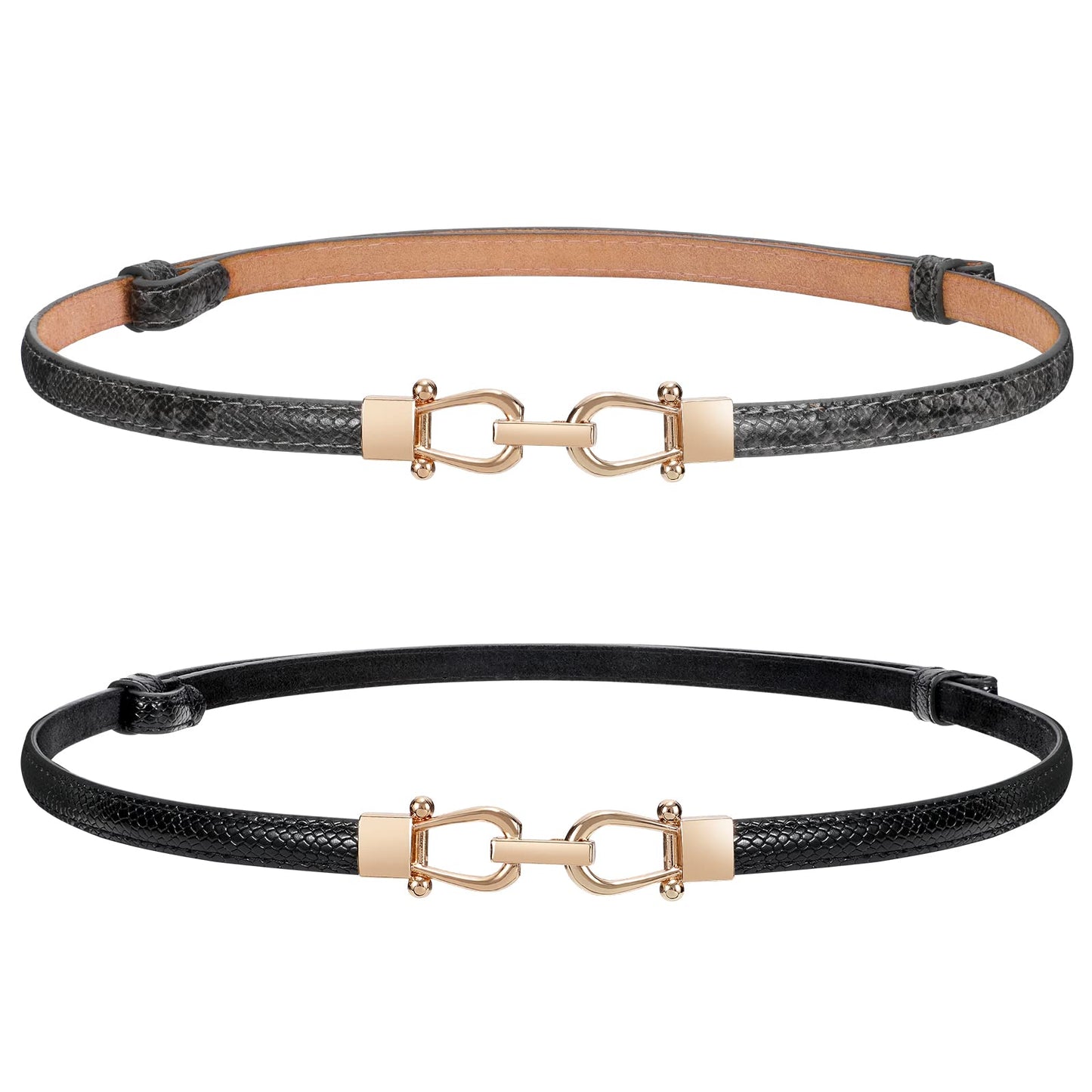 HOTWERFORU Women Classic Leather Belt With Square Gold Silver Buckle For Jeans Pants