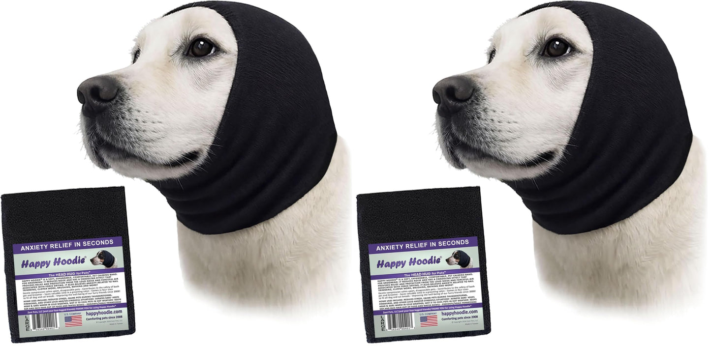 HOTHappy Hoodie The Original Dog & Cat Calming Band - American Brand - Anxiety Relief/Noise Protection - Grooming - Thunder - Fireworks (Large, Black) - Since 2008
