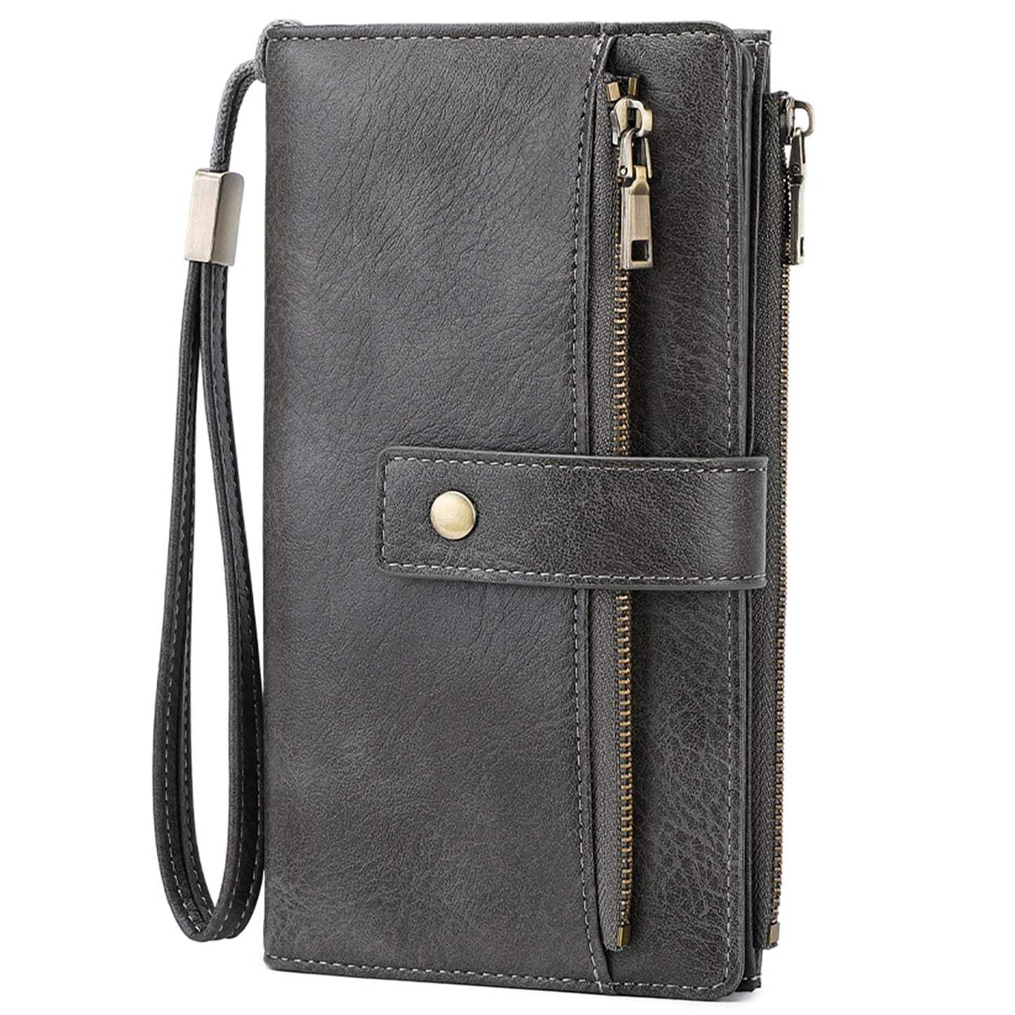 HOTGOIACII Wallet for Women RFID Blocking Card Holder Large Capacity Trifold Leather Wristlet Wallets Teal