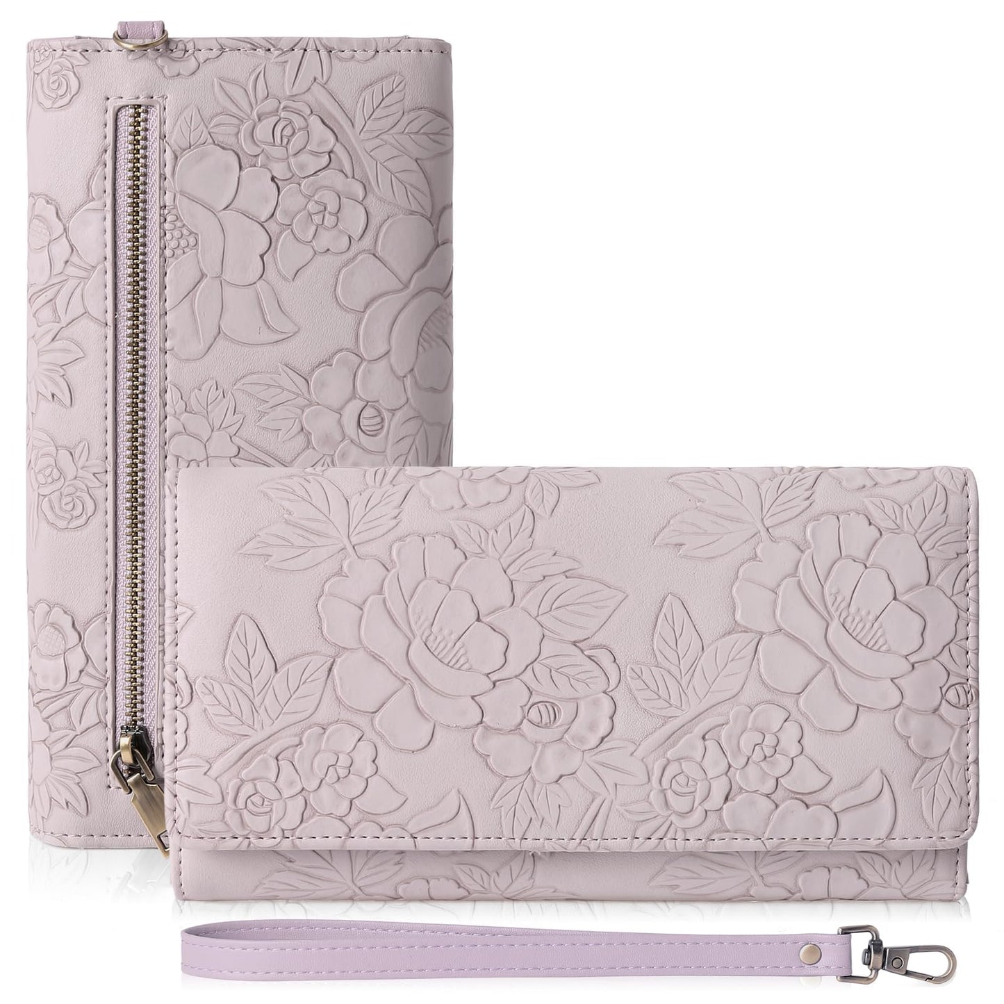 HOTGAEKEAO Wallets for Women Vegan Leather RFID Blocking Card Holder Trifold Ladies Long Purse Wristlet Clutch with 3 ID Windows