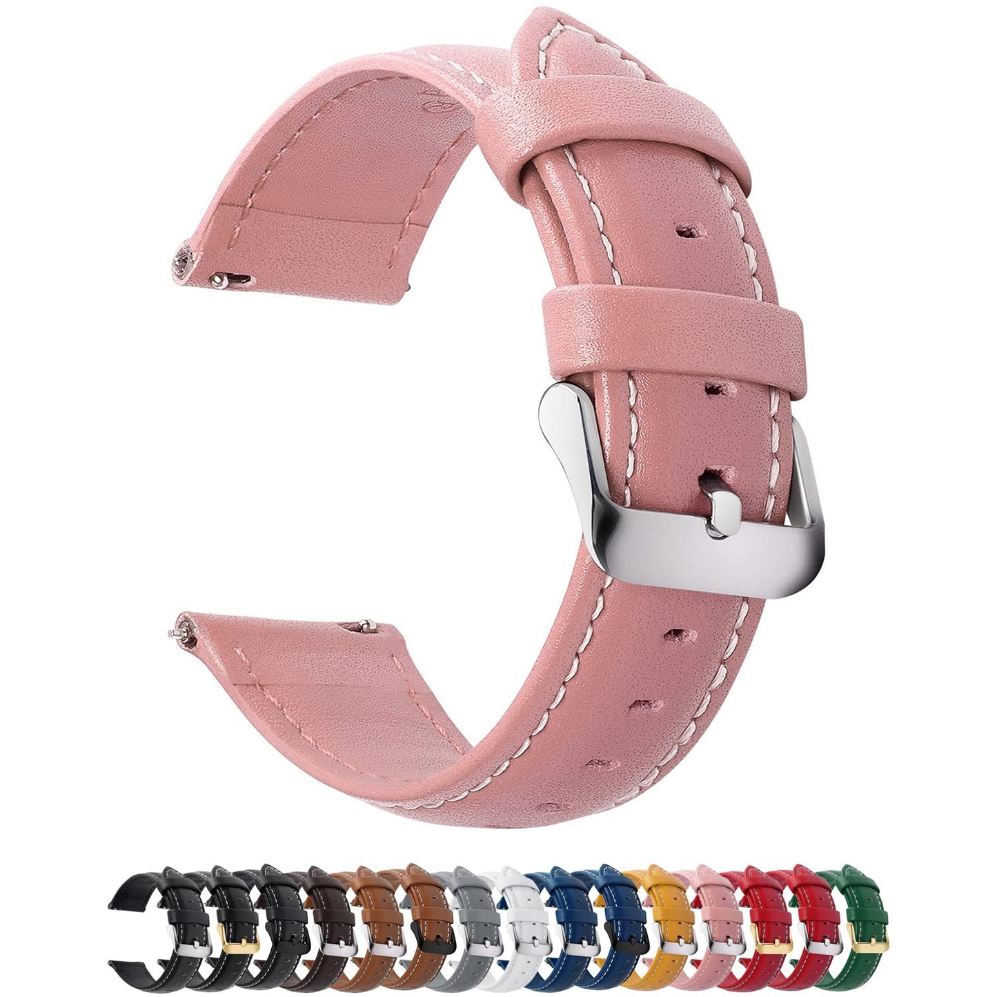 HOTFullmosa Watch Band, Quick Release Leather Watch Strap Compatible with Samsung Galaxy Garmin for Men Women, Replacement Bands Width 12mm 14mm 16mm 18mm 19mm 20mm 21mm 22mm 24mm | Quick Release Replacement Bands with Stainless Steel Metal Clasp, Genuine