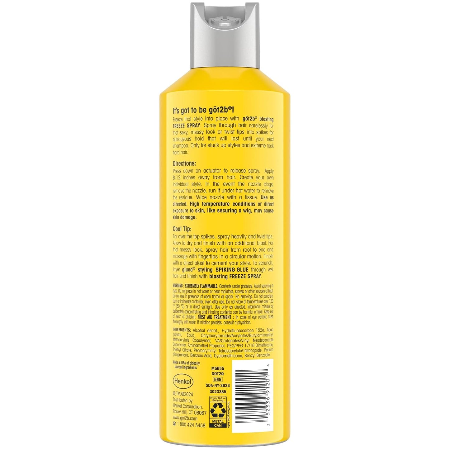 HOTgot2b Glued Blasting Freeze Hair Spray, 12 Fl Oz, Pack of 2, Extra Strong Holding Spray for Spikes & Styles, Long-Lasting All-Day Hold, Wind-Tested, Humidity-Resistant, Washes Out Easily