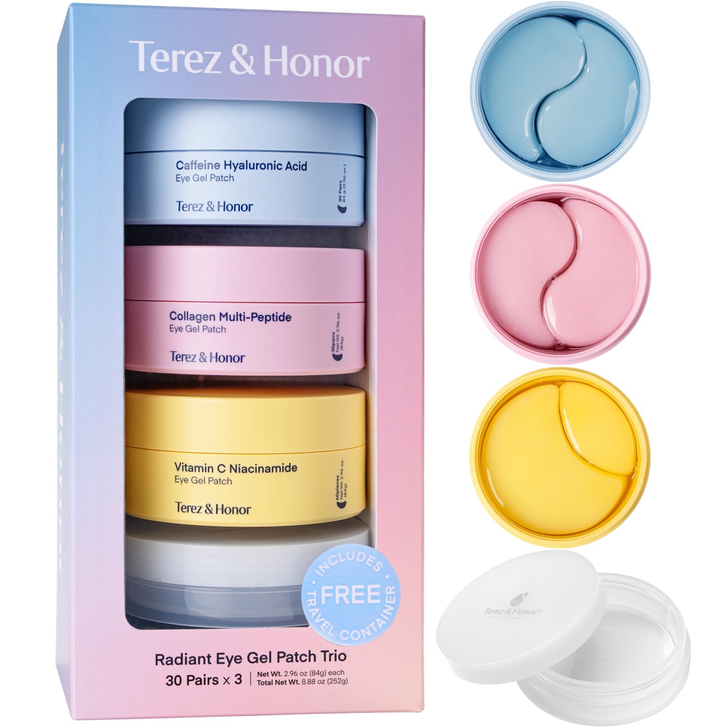 HOTTerez & Honor Under Eye Patches for Dark Circles - 60 Korean Hydrogel Masks for Puffiness, Bags, Wrinkle with Caffeine, Hyaluronic Acid, Niacinamide - Undereye Hydrating & Cooling, Vegan, No Fragrance