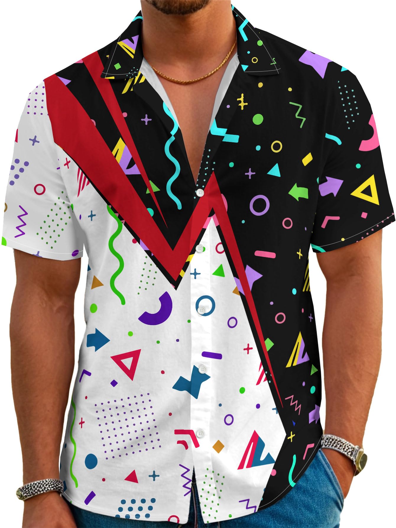 HOTDFZ Funny Hawaiian Shirts for Men Summer Beach Short Sleeve Button Down Shirt Theme Party Shirt