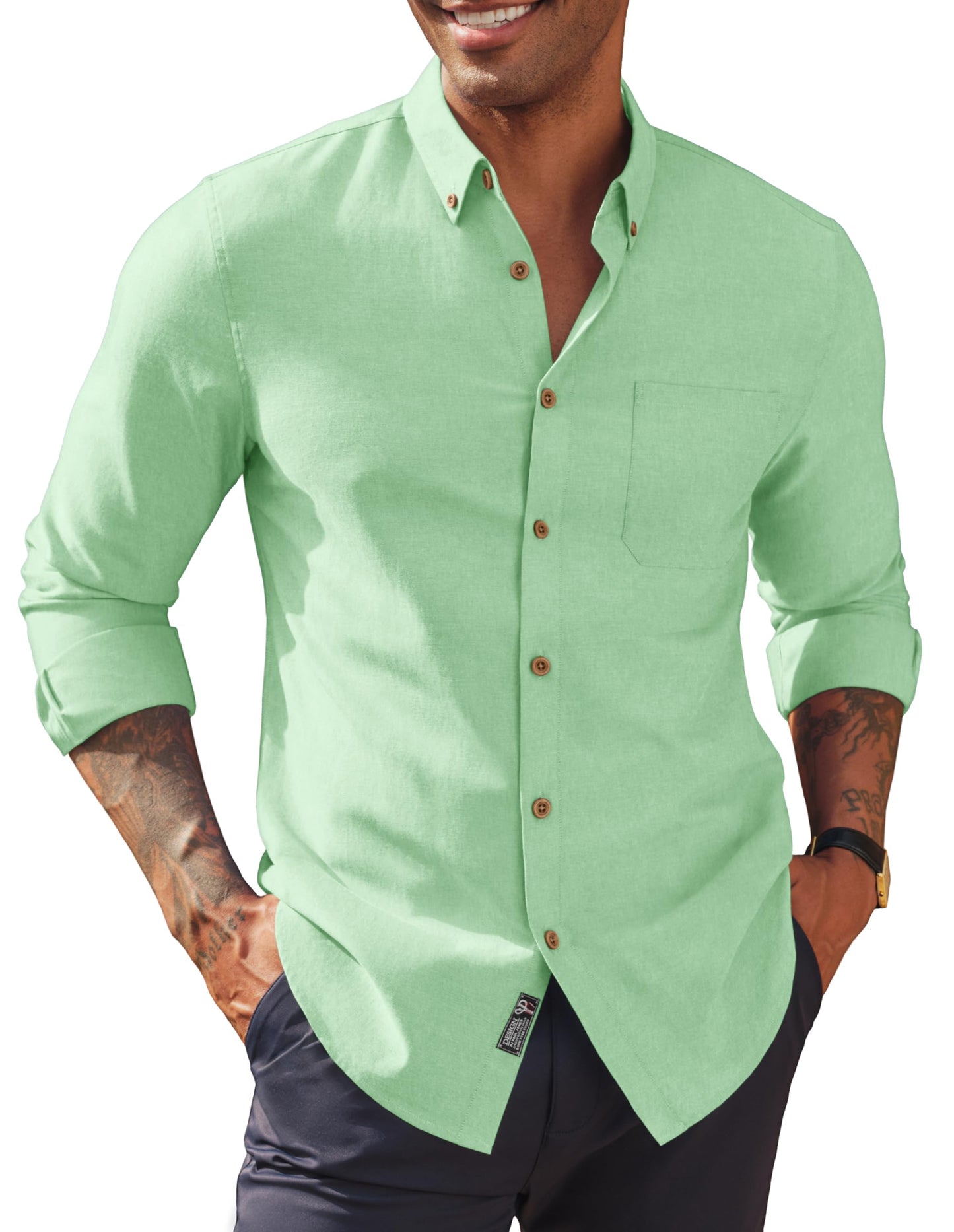 HOTPJ PAUL JONES Mens Oxford Button Down Shirt Long Sleeve Shirt | Mens Dress Shirts Untucked, Breathable, Wear-Resistant, Regular Fit, Classic Business Casual Formal Wear, with Chest Pocket