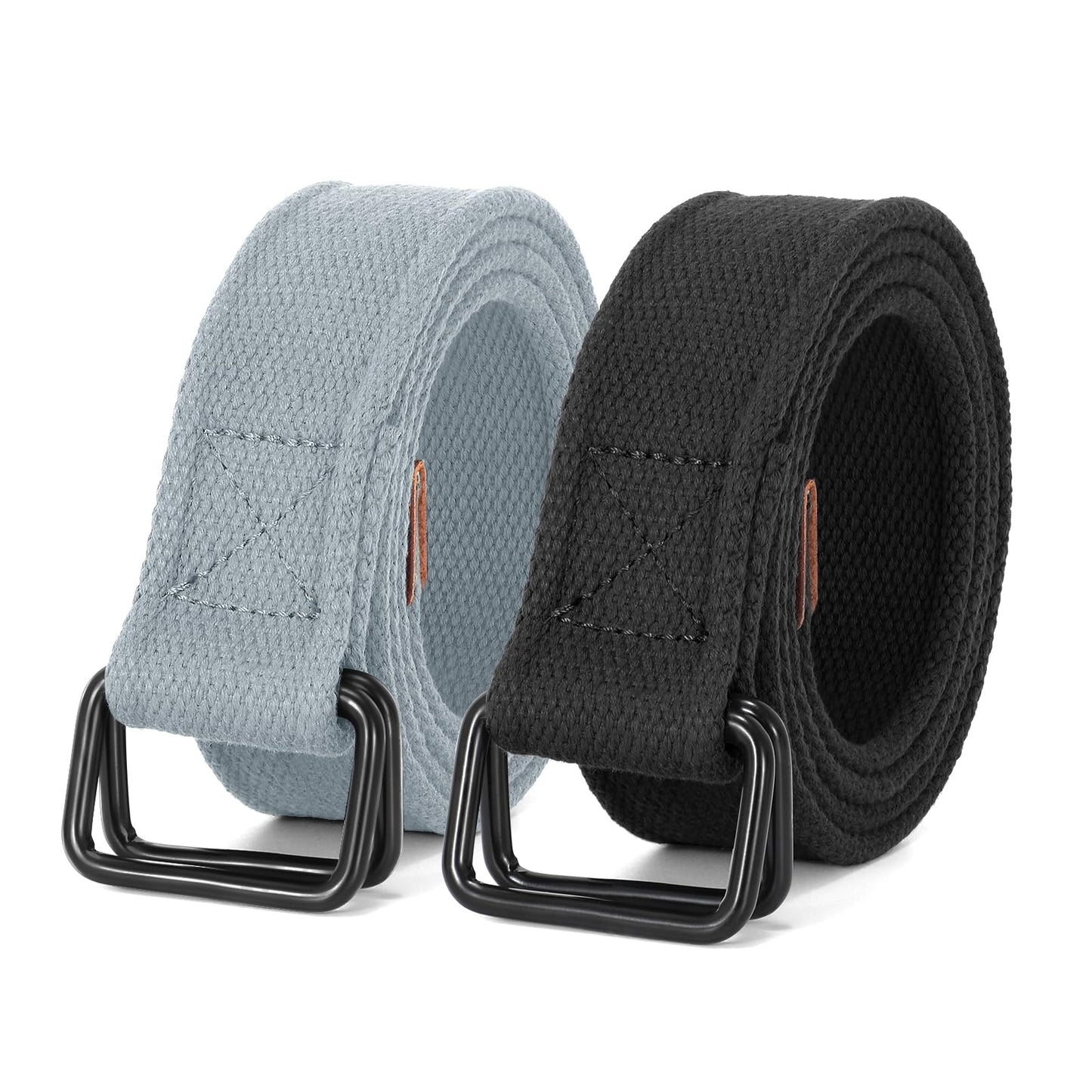 HOTJASGOOD Men Canvas Fabric Belts Casual Web Cloth Belts with Black Double Ring Buckle 2 Pack