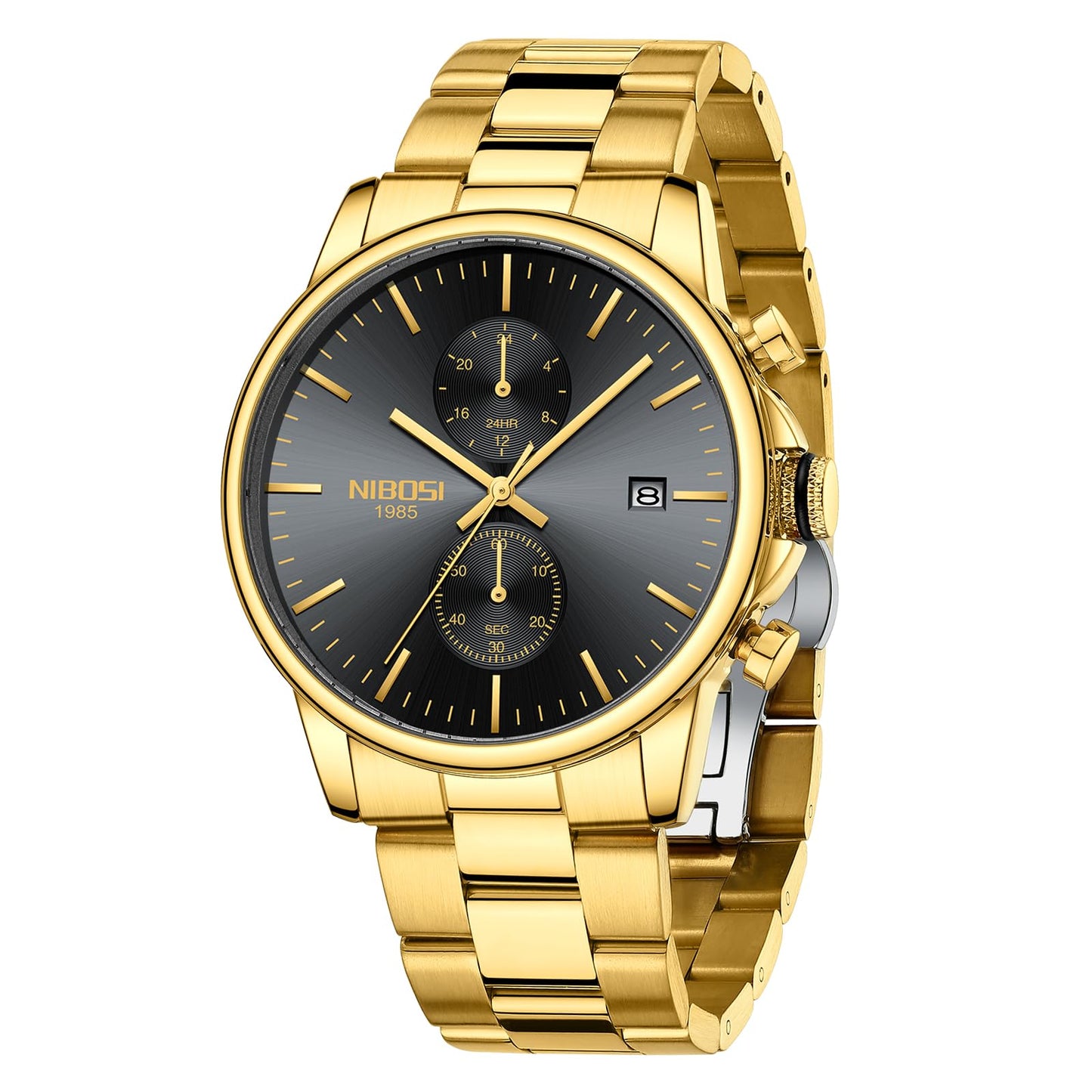 HOTNIBOSI Men Watches Analog Quartz Stainless Steel Black Watches for Men Waterproof Business Classic Watch with Day and Date Display Wrist Watch for Work and Casual Wear