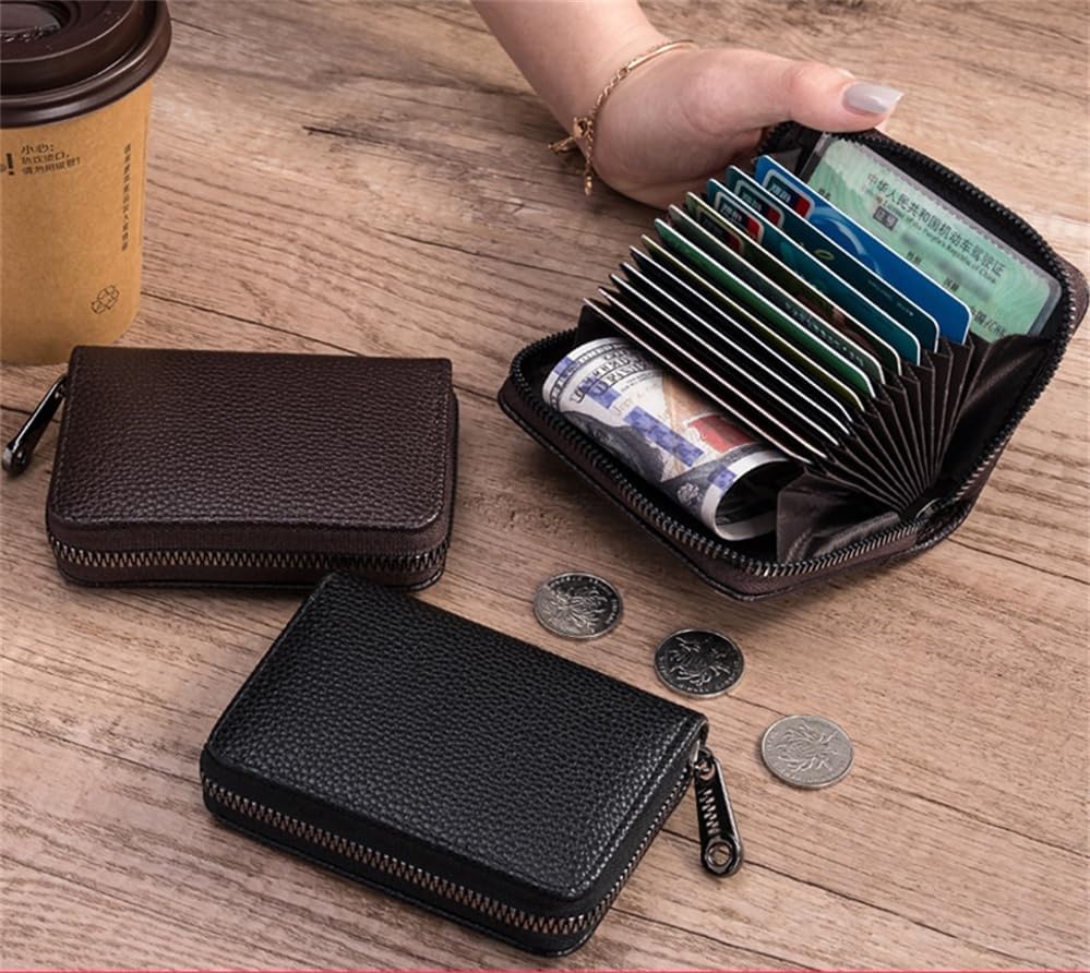 HOTCard Holder Female Degaussing Anti-Theft Brush Certificate Multi-card Holder Male Short Large-capacity Organ Bag Card Holder Handbag. 1pcs (leather-brown)