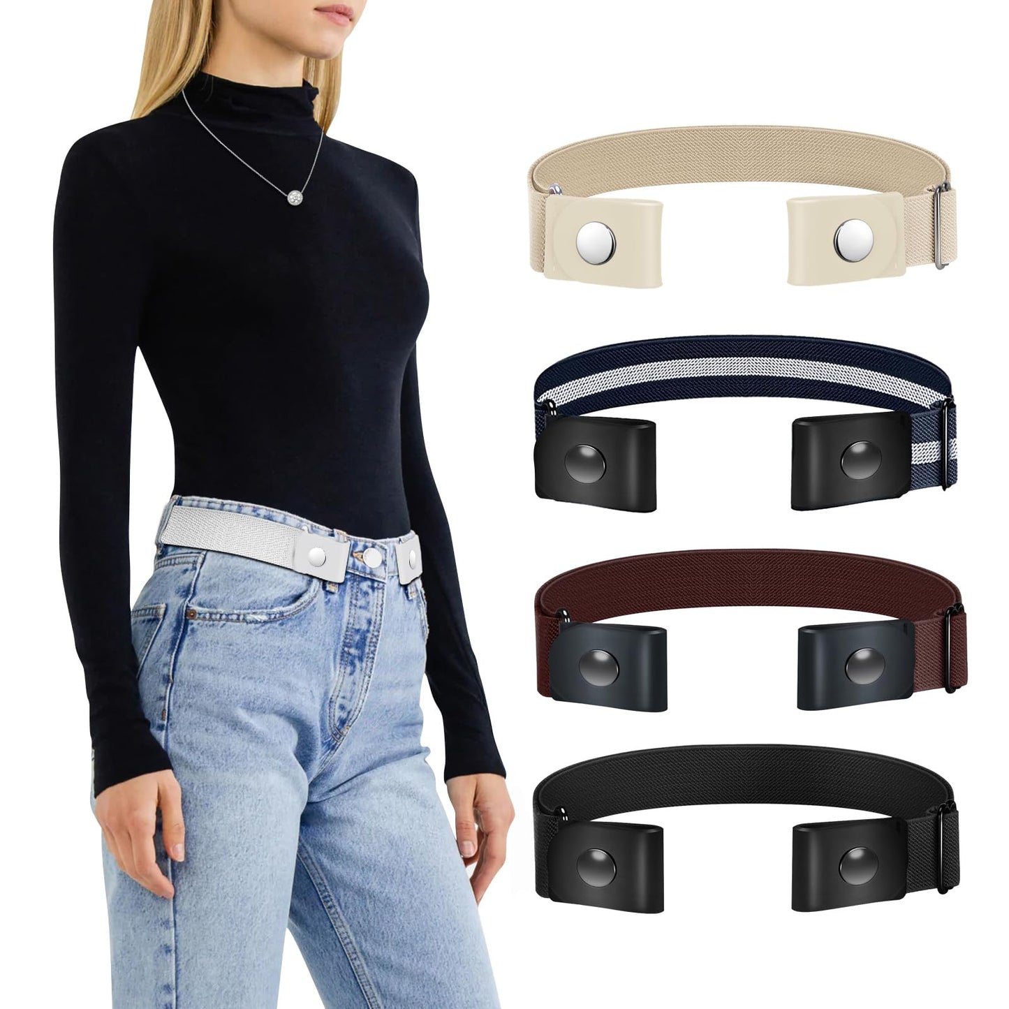 HOTTOURZOO Belts for Women/Men Buckle Free Elastic Belt Invisible No Buckle Stretch Waist Belt For Jean Pants,Dresses,No Bulge