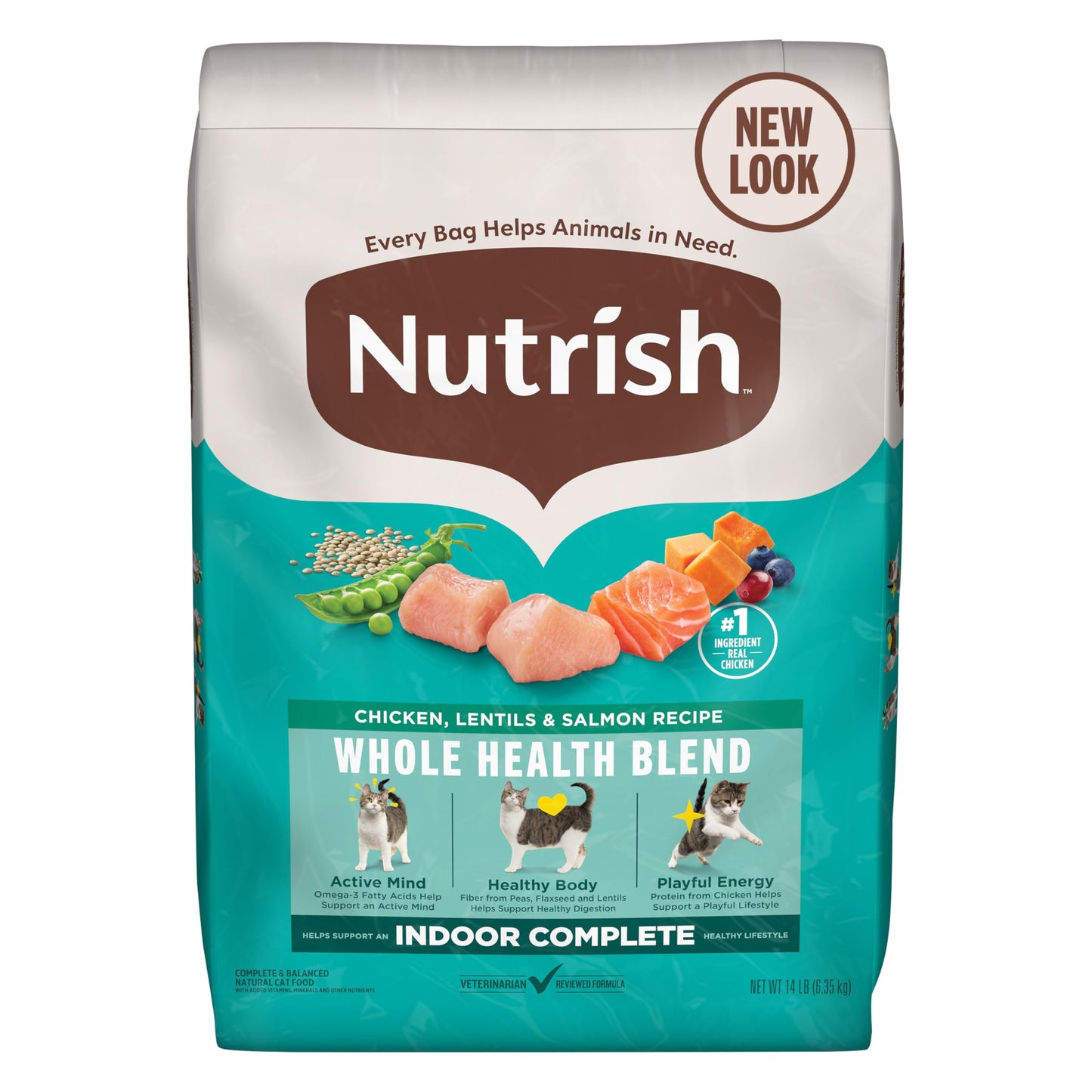 HOTNutrish Indoor Complete Chicken, Lentils & Salmon Recipe Dry Cat Food, 6 lb. Bag, Packaging May Vary (Rachael Ray)