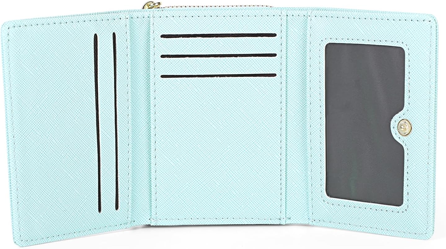 HOTJIUFENG Women's RFID Blocking Short Wallet Multi Purpose Zipper Folded Purses Coins Pouches Multi-card Position Card Organizer (Blue)