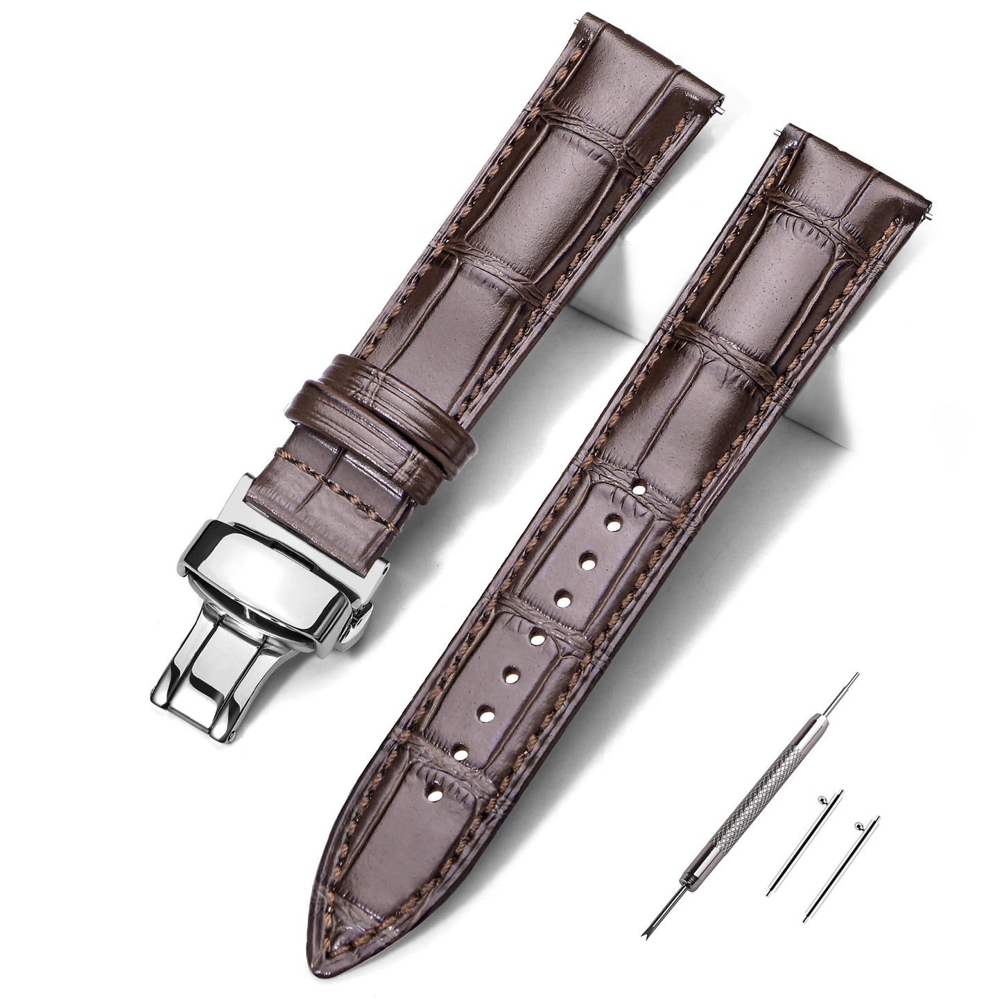 HOTEACHE Croco Design Leather Watch Bands for Men Women,Quick Release Strap with Butterfly Deployment Buckle 18mm 19mm 20mm 21mm 22mm 23mm 24mm