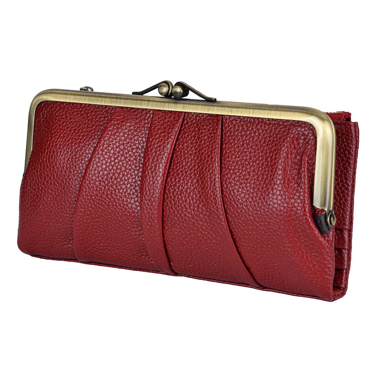 HOTEASTNIGHTS Soft Leather Wallets for Women Compact Bifold RFID Clutch Wallet Ladies Coin Purse with Zipper and Kiss Lock