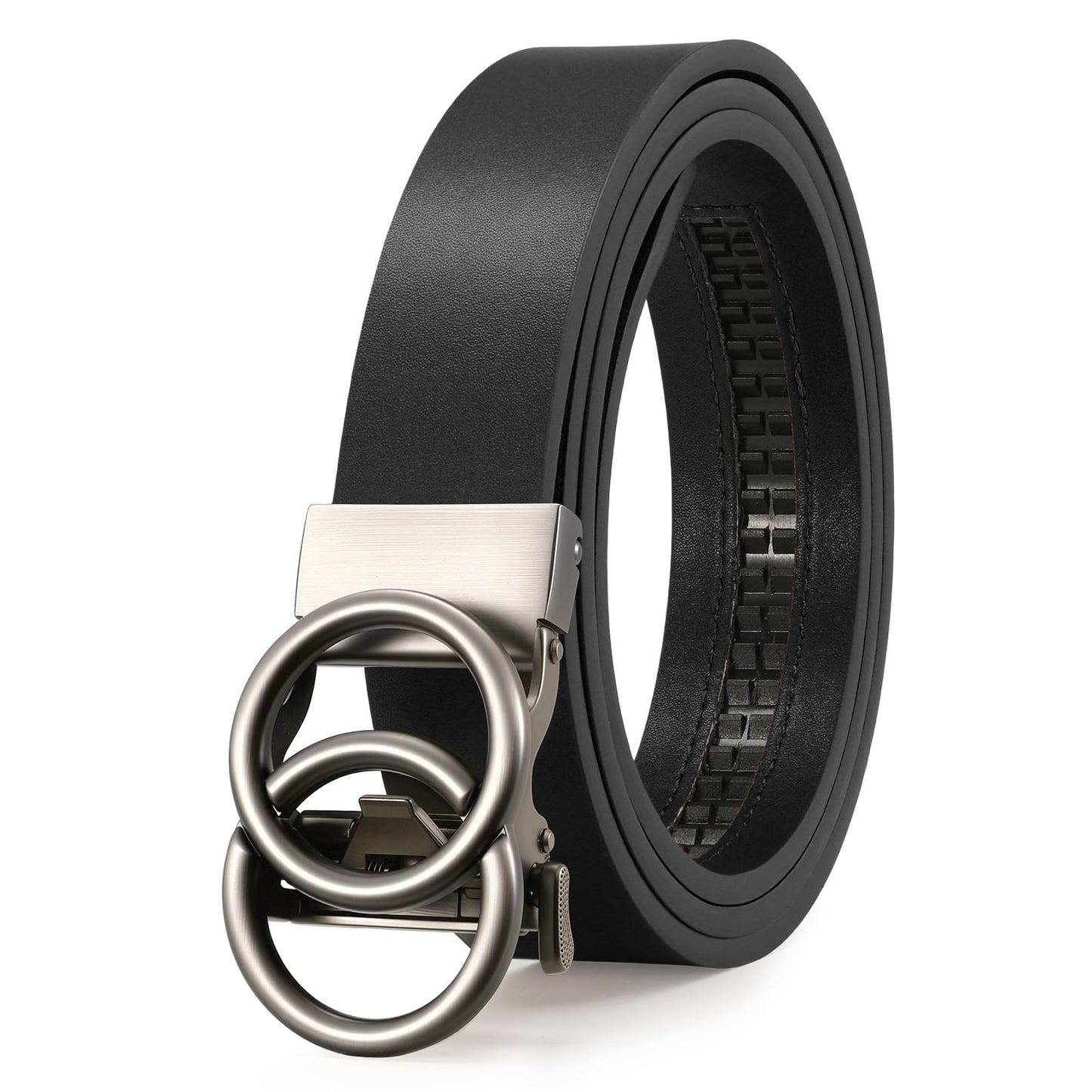 HOTSUOSDEY Womens Ratchet Leather Belt for Jeans Dress Pants Ladies Adjustable No Holes Belt with Automatic Sliding Buckle,1.2"