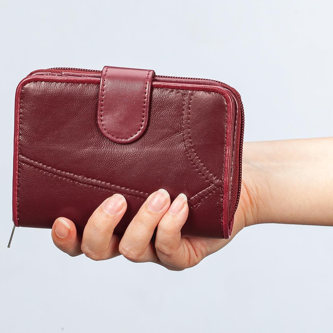 HOTFox Valley Traders Women's Patch Leather Multi-Pocket Wallet | Burgundy, Lambskin leather with polyurethane lining, Card Holder, Coin Slot, Compact, ID Window, Spacious, Stain Resistant