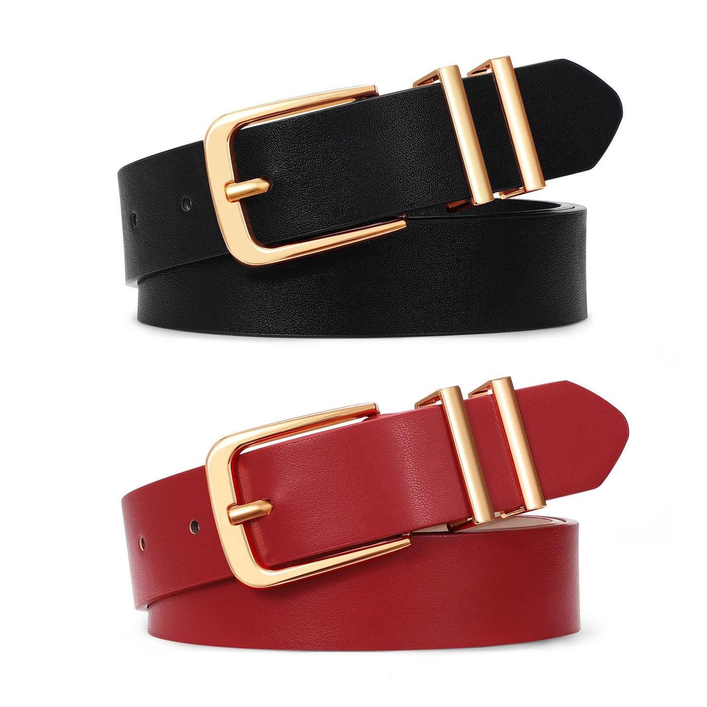 HOTSANSTHS 2 Pack Women Belt for Jeans Pants, Simple Fashion Ladies Waist Belt with Gold Buckle, 1inch Width