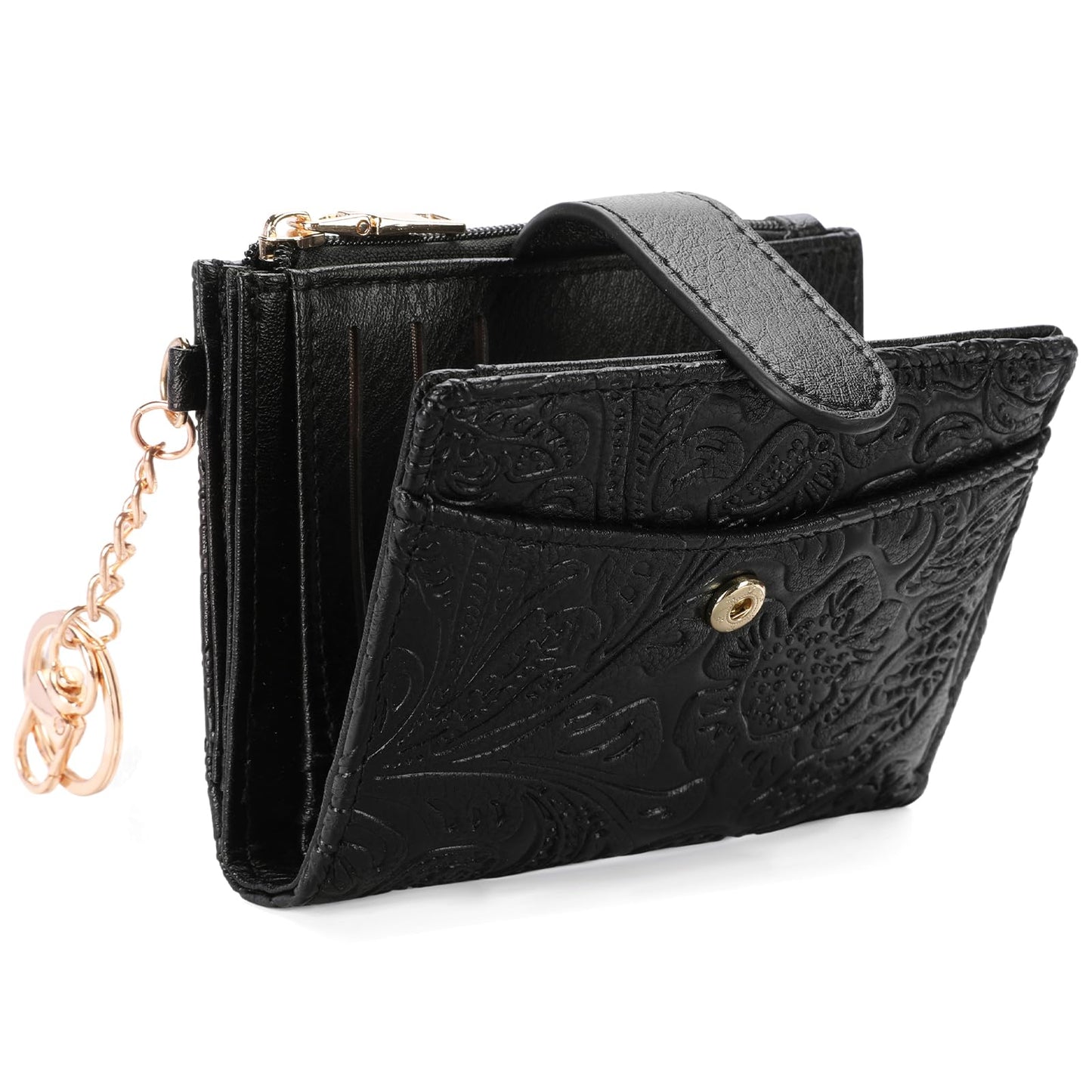 HOTGOIACII Small Wallet for Women RFID Blocking Bifold Leather Wallets Ladies Card Holder with Zipper Coin Pocket Black