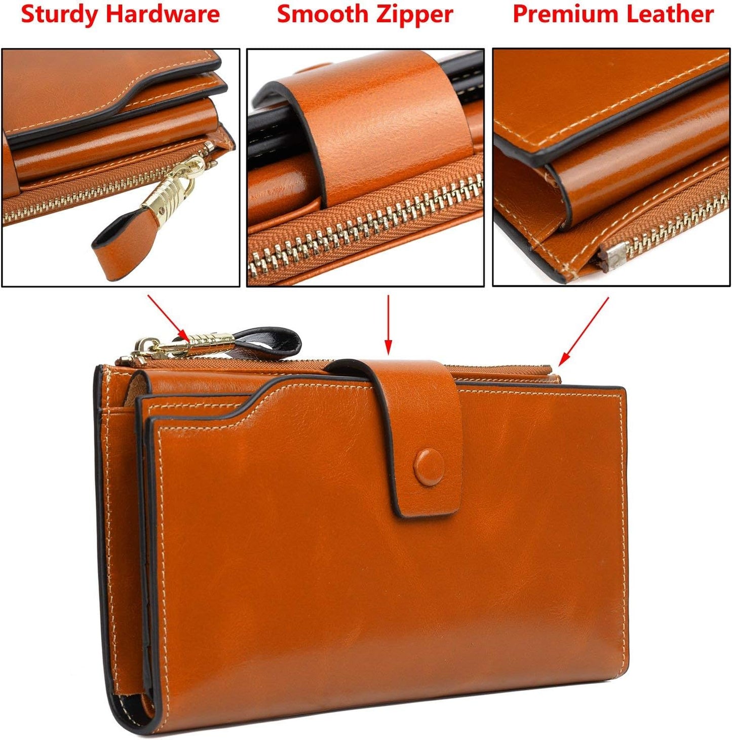 HOTYALUXE Bundle Women's Real Leather Handbags Purses and RFID Protected Card Wallets Brown 1