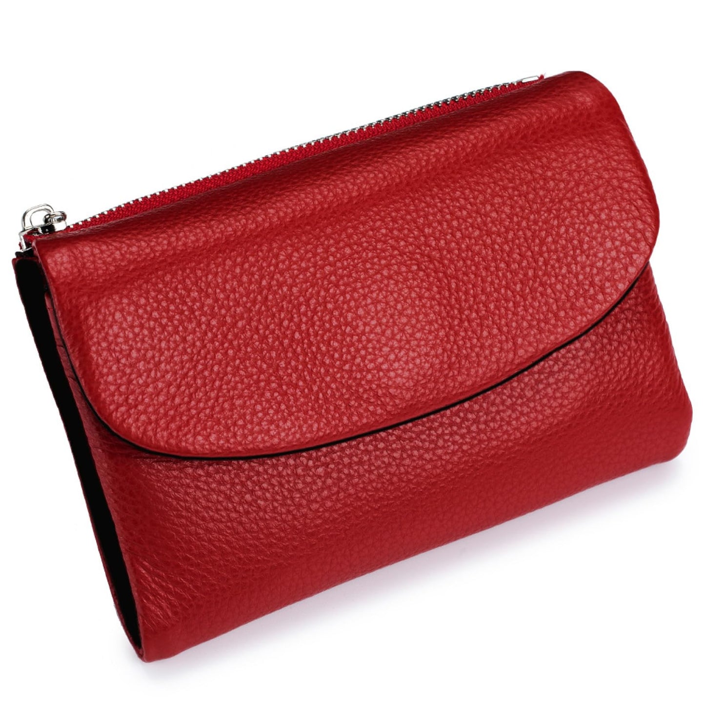 HOTNsciyise Premium Leather Wallet for Women, Red | Multi-Slot Card Holder, RFID Blocking Protection, ID Window, Zipper Coin Purse, Trifold Genuine Cowhide