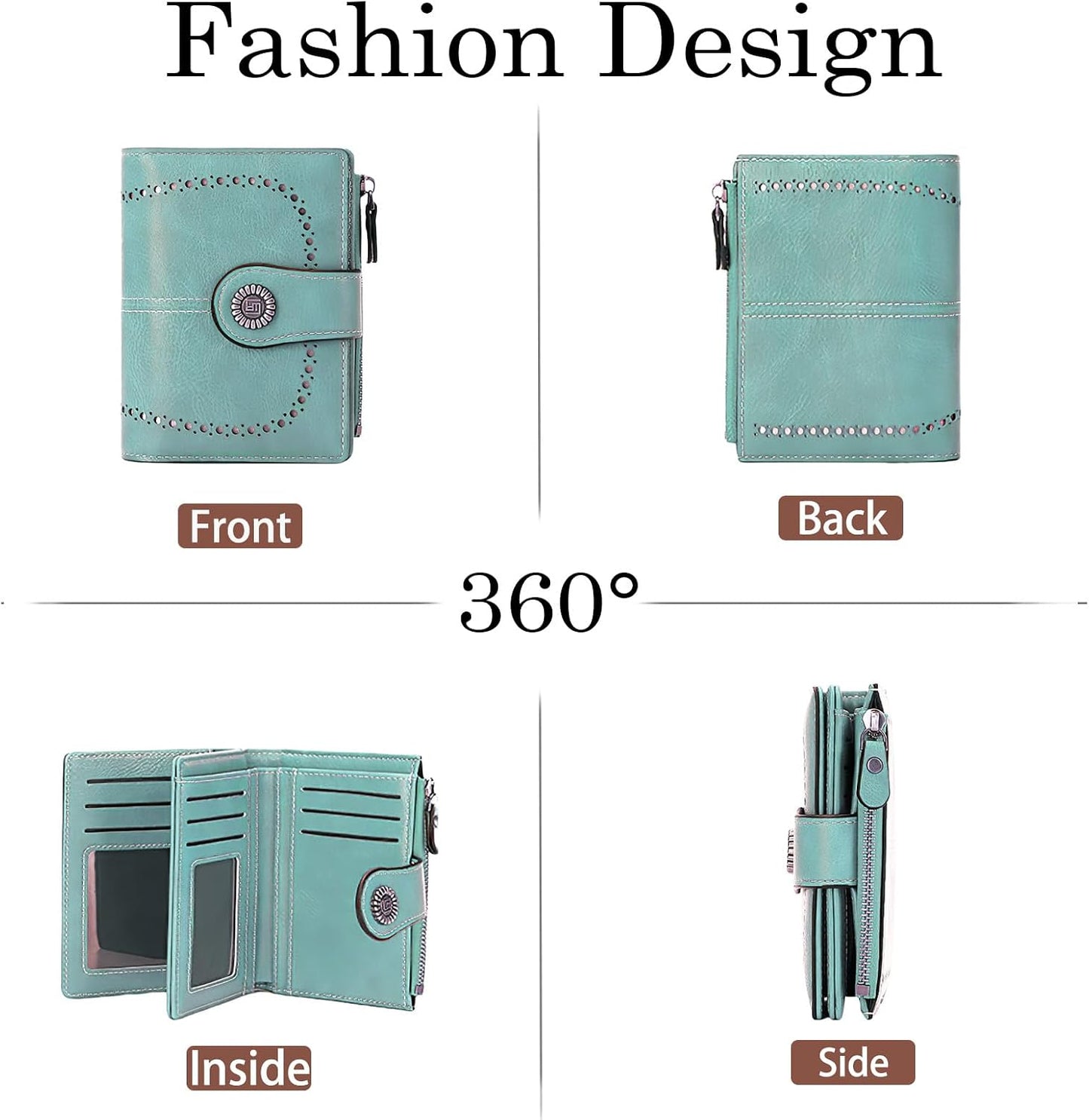 HOTWomens Wallet Leather Bifold Rfid Blocking Wallet Credit Card Holder Wallets for Women with Zipper Pocket Blue