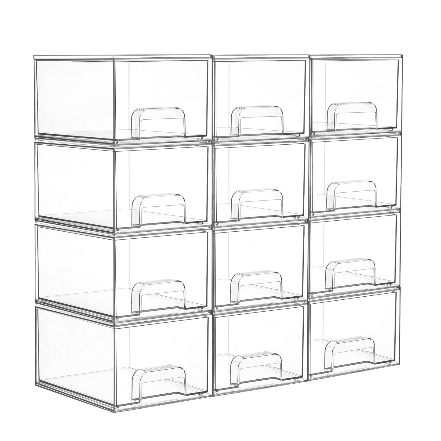 HOTVtopmart 4 Pack Small Clear Stackable Storage Drawers,Acrylic Bathroom Makeup Organizer,Plastic Storage Bins for Vanity, Undersink, Kitchen Cabinets, Pantry, Home Organization