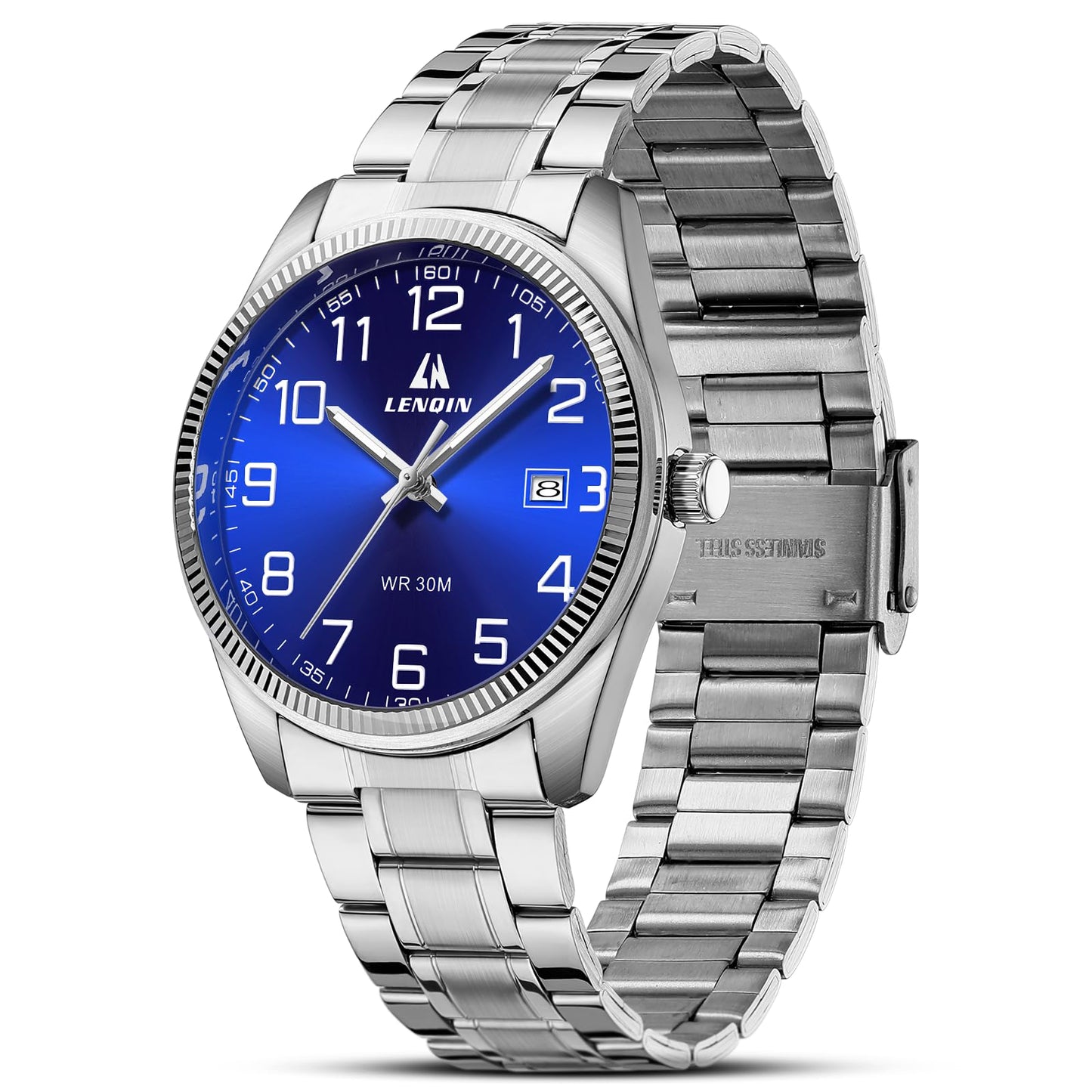 HOTLN LENQIN Mens Watches Easy Read Analog Quartz Sport Waterproof Watch for Men with Date and 38mm Stainless Steel Expansion Band