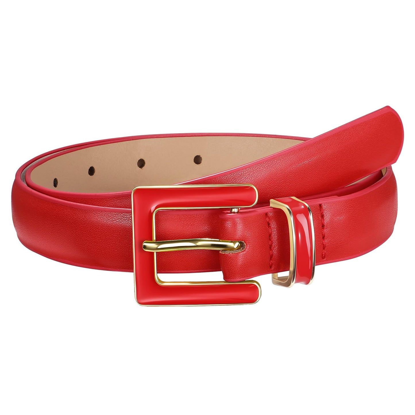 HOTSUOSDEY Women Skinny Leather Belt for Jeans Pants Dresses with Square Buckle, Thin Leather Waist Belt, Width 0.9"