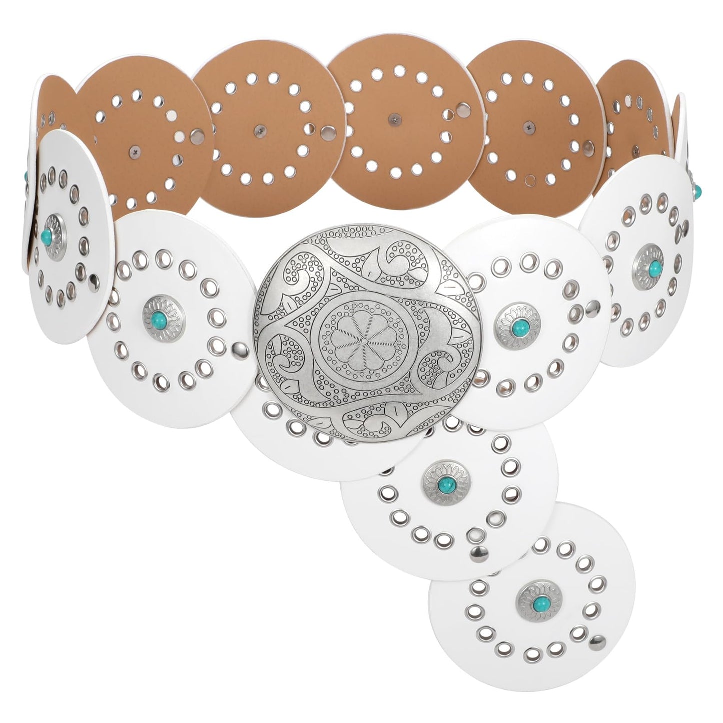 HOTXZQTIVE Western PU Leather Belts for Woman Concho Cowgirl Cowboy Disc Belt for Ladies Wide Boho Country Waist Belts for Dress