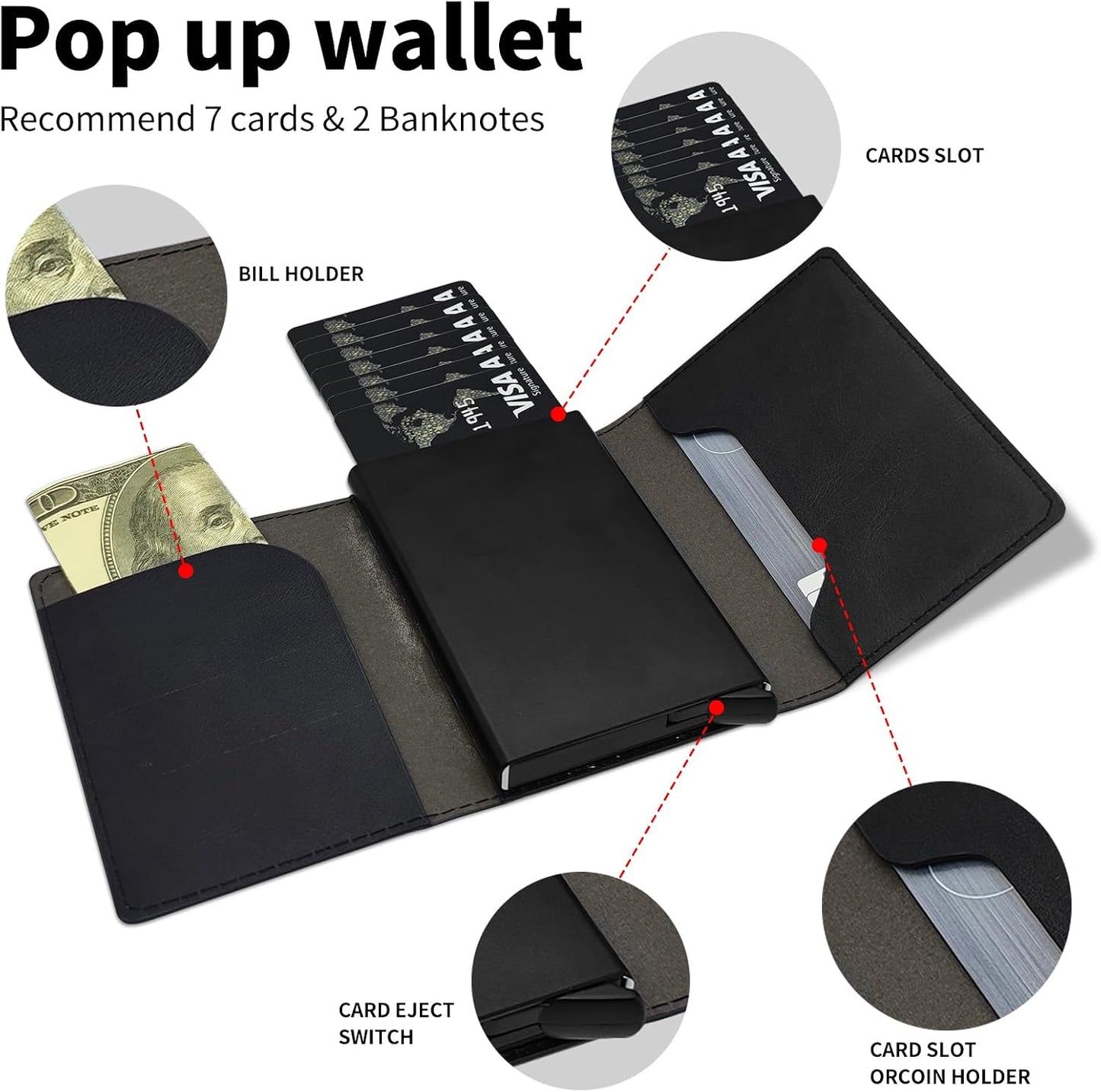 HOTAluminum Auto Pop Up Wallet Case Credit Card Holder For Women Men Girl, Leather Card Case Front Pocket Trifold Wallet with RFID Blocking Banknote Slot Slim Wallet Women, The Four-Horned Dragon