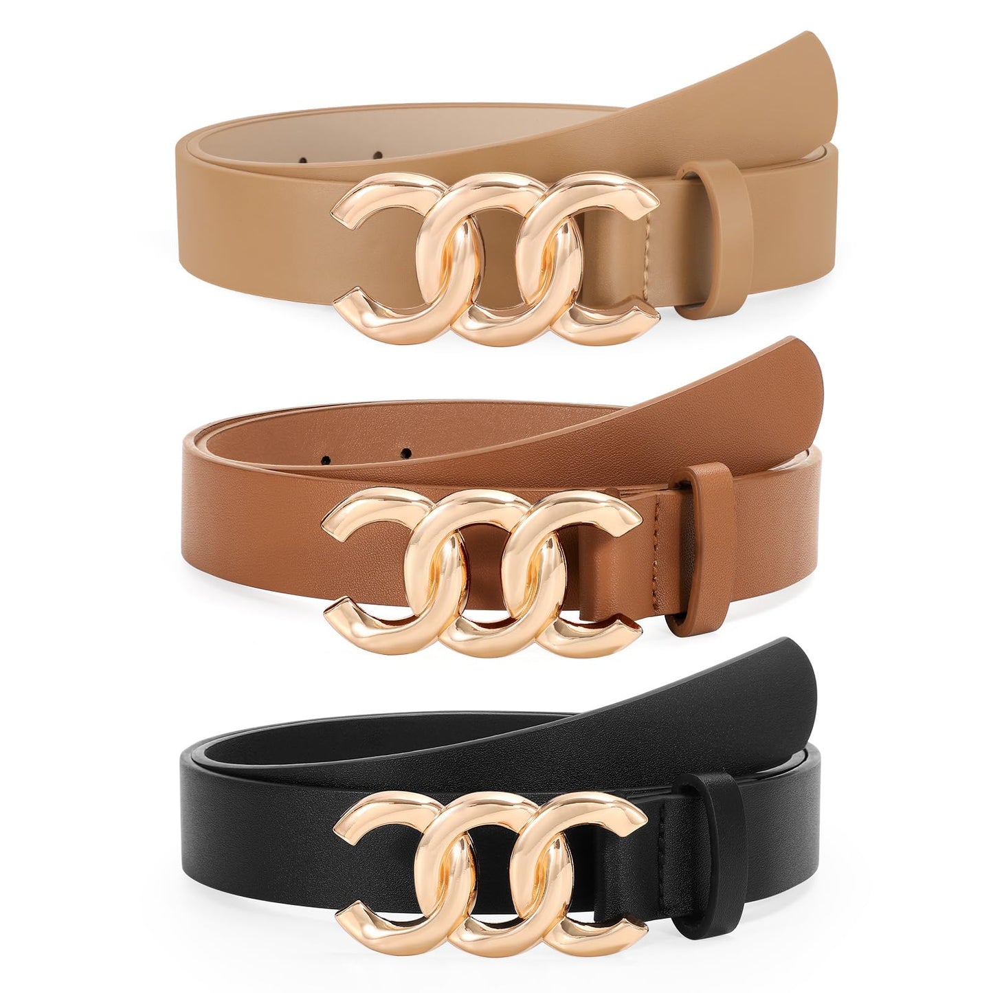 HOTTRIWORKS 3 Pack Women's Belts for Jeans Pants Fashion Waist Belts for Ladies Leather Belts