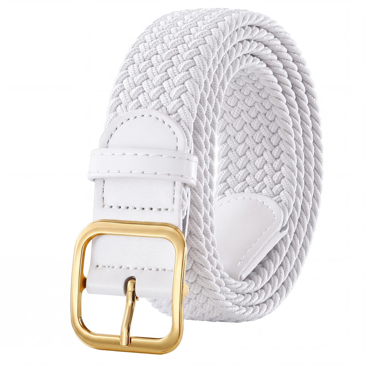HOTXZQTIVE Women Elastic Braided Belt with Black Buckle, Woven Stretch Fabric