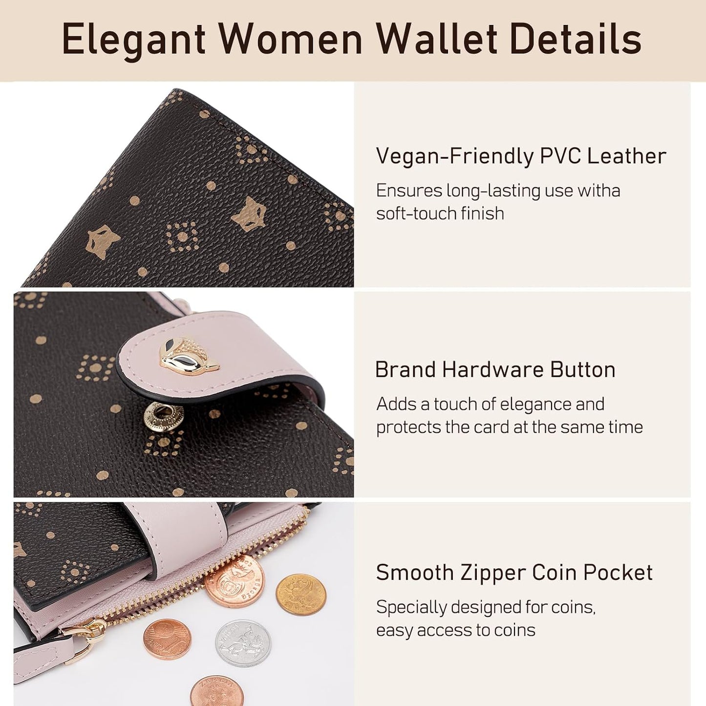 HOTFOXLOVER Small Wallet for Women RFID Blocking Leather Bifold Zipper Pocket Wallet Credit Card Holder with ID Window & Gift Box
